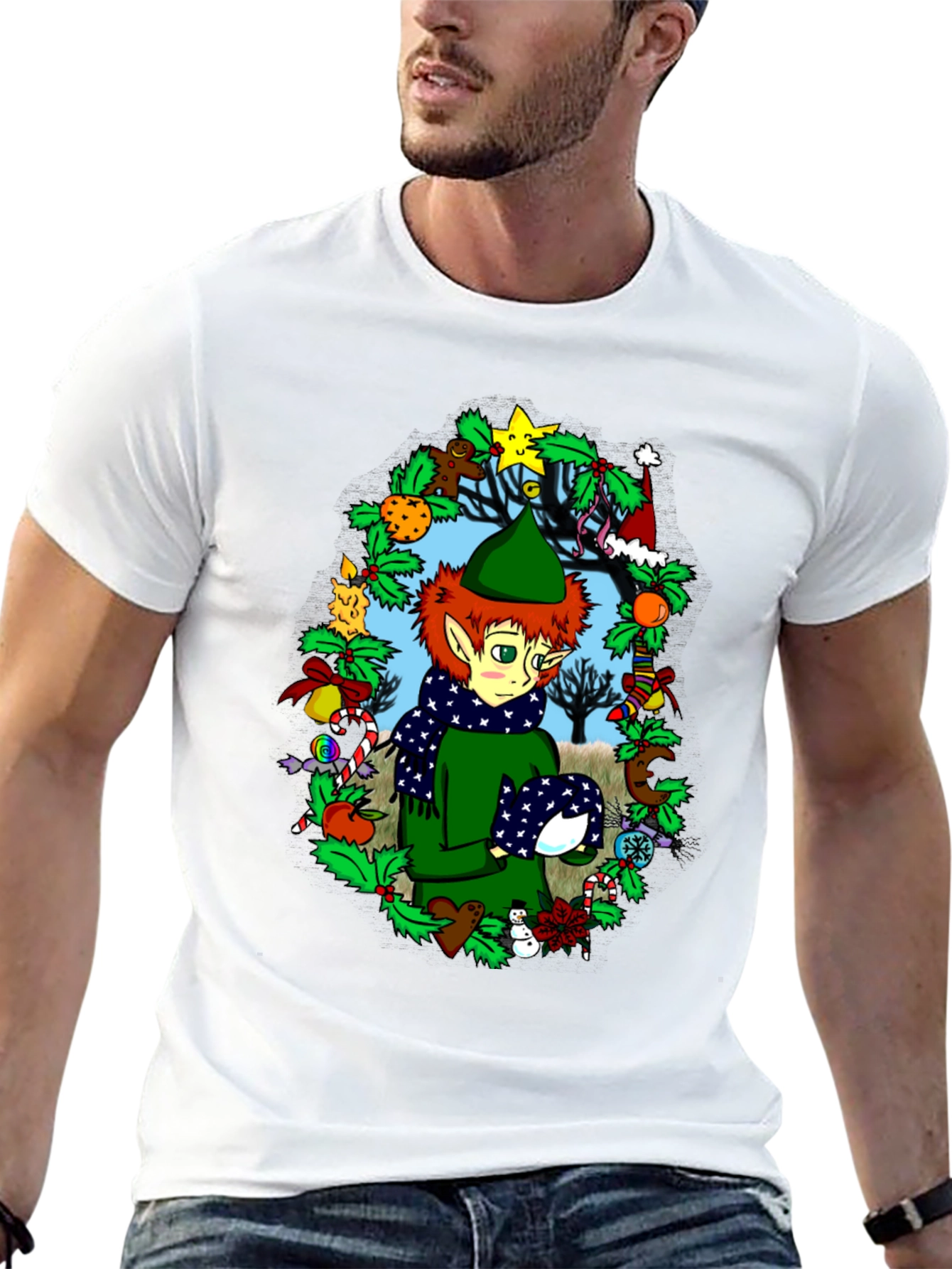 Black Festive Elf Christmas T-Shirt view 13