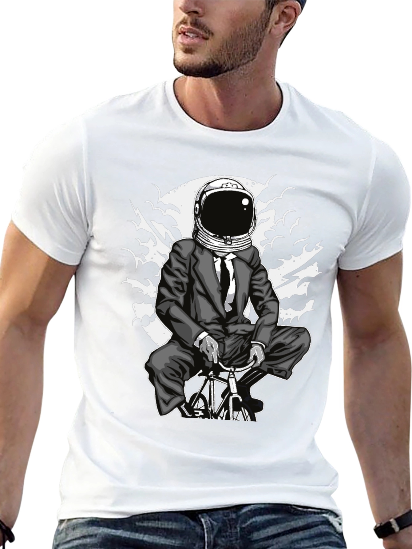 Black Astronaut Biker Black T-Shirt - Unique Graphic Tee view 13