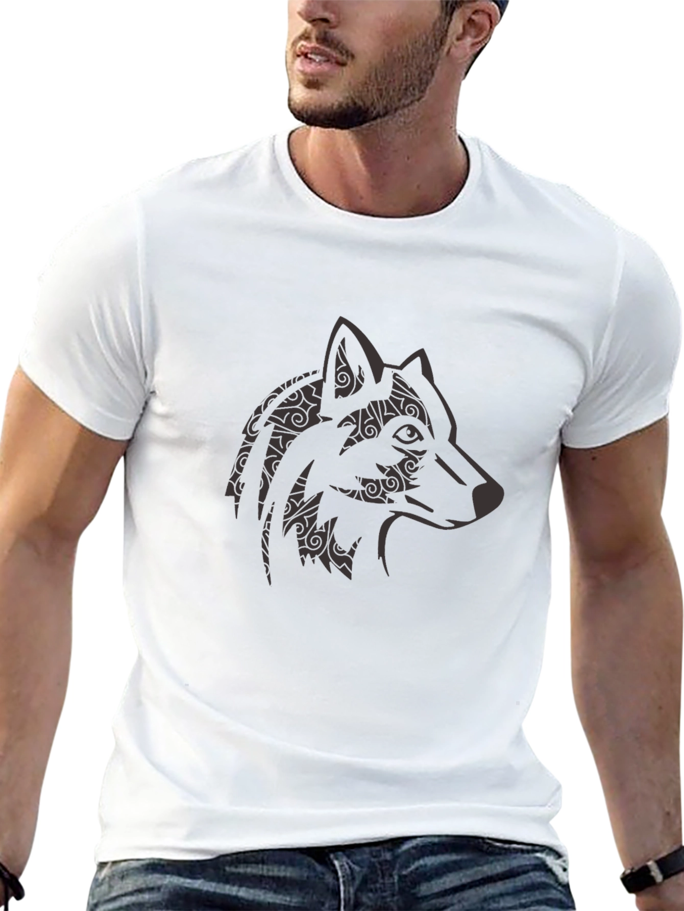 Black Black Wolf Graphic Tee - Stylish Animal Print Shirt view 13