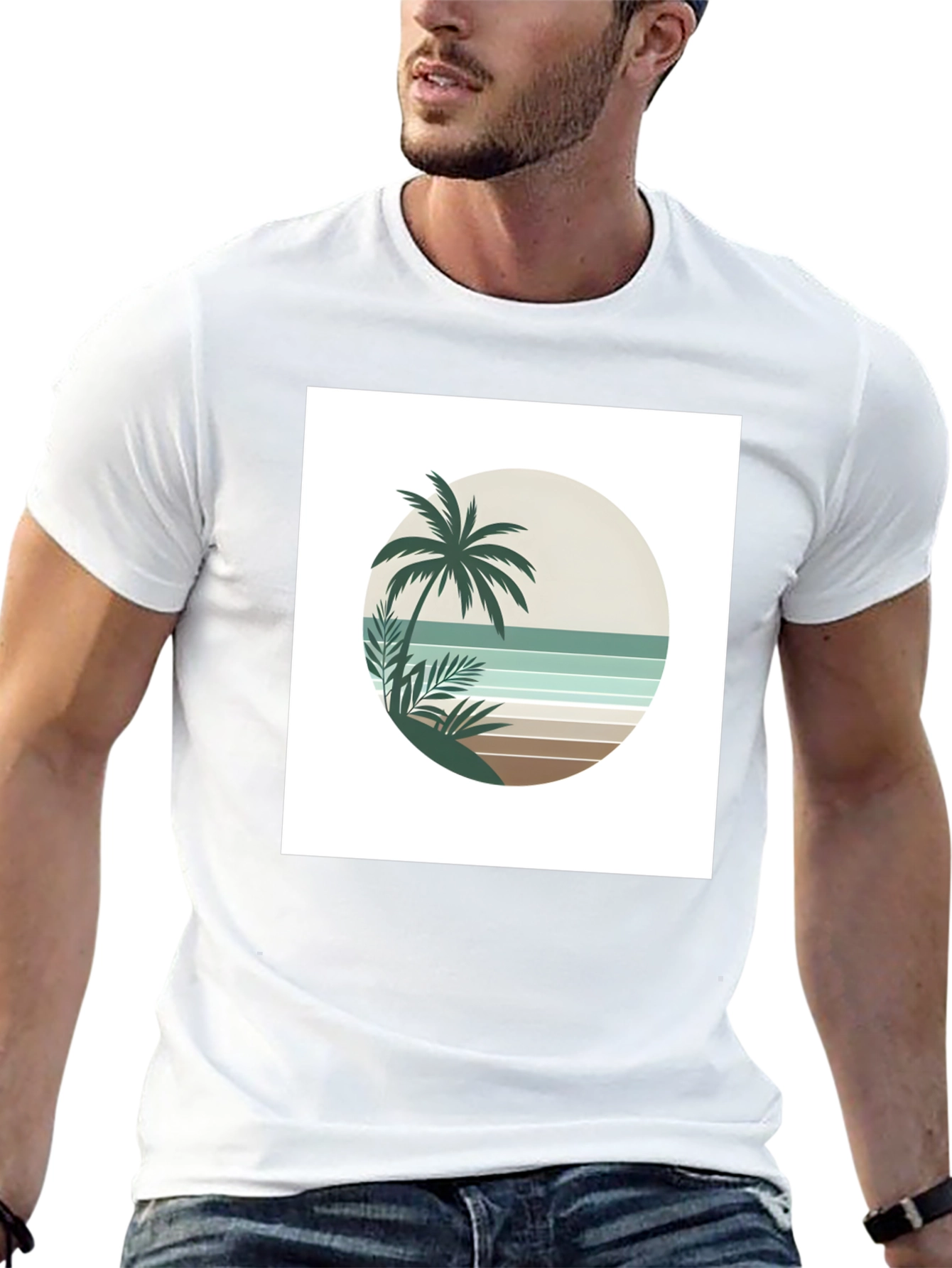 Black Retro Palm Tree Beach T-Shirt view 13