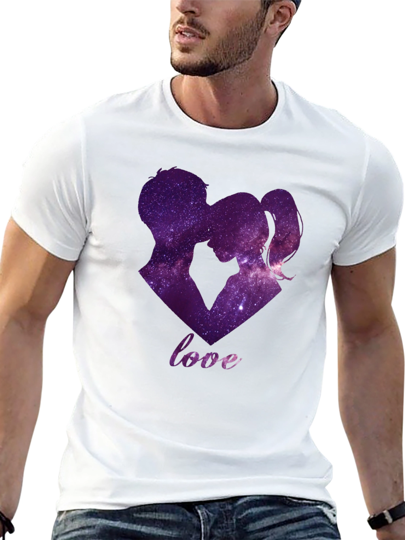 Black Galaxy Love T-Shirt - Romantic Couple Design view 13