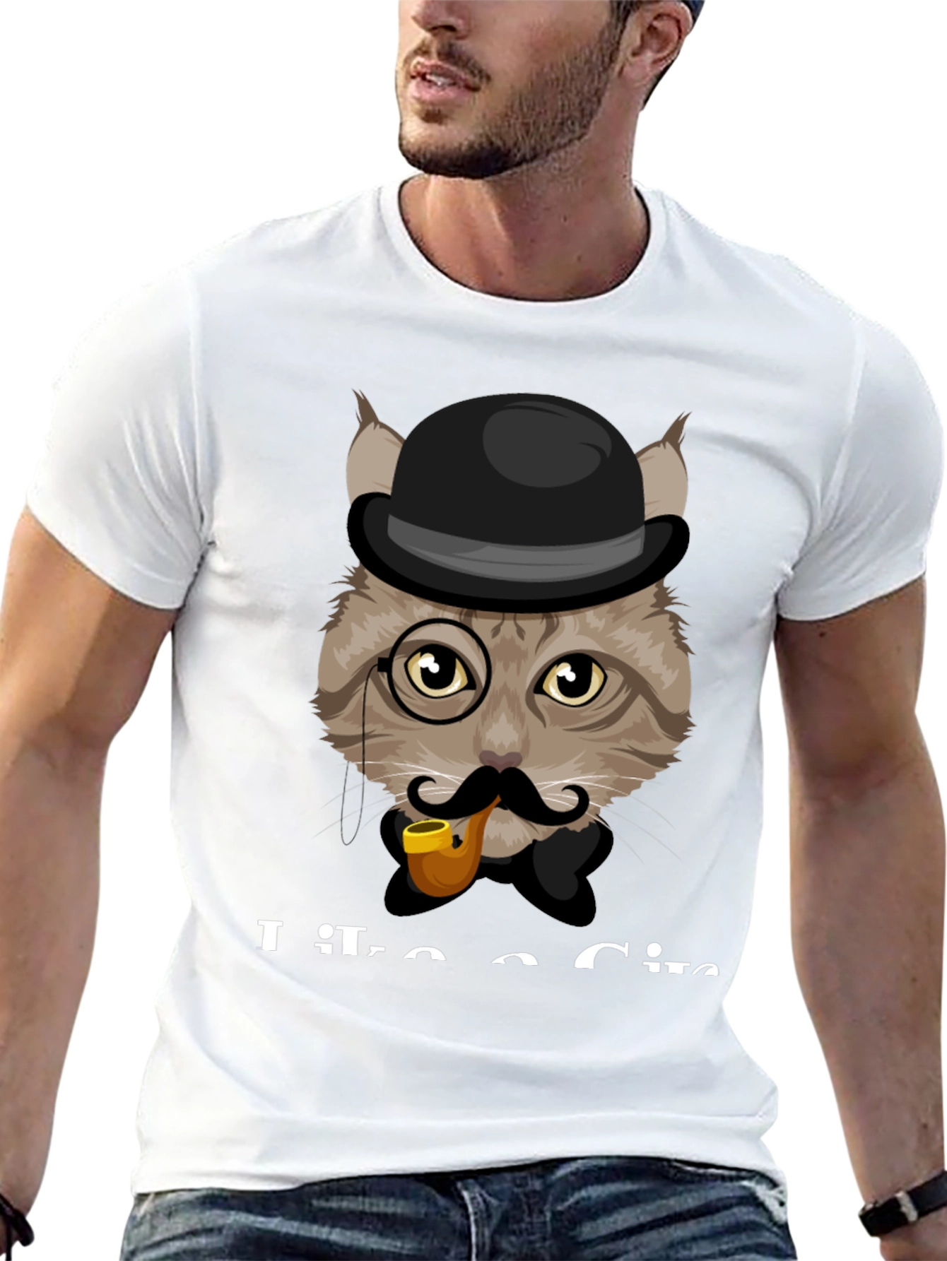 Black Cat Gentleman T-Shirt - Sophisticated Feline Design view 13