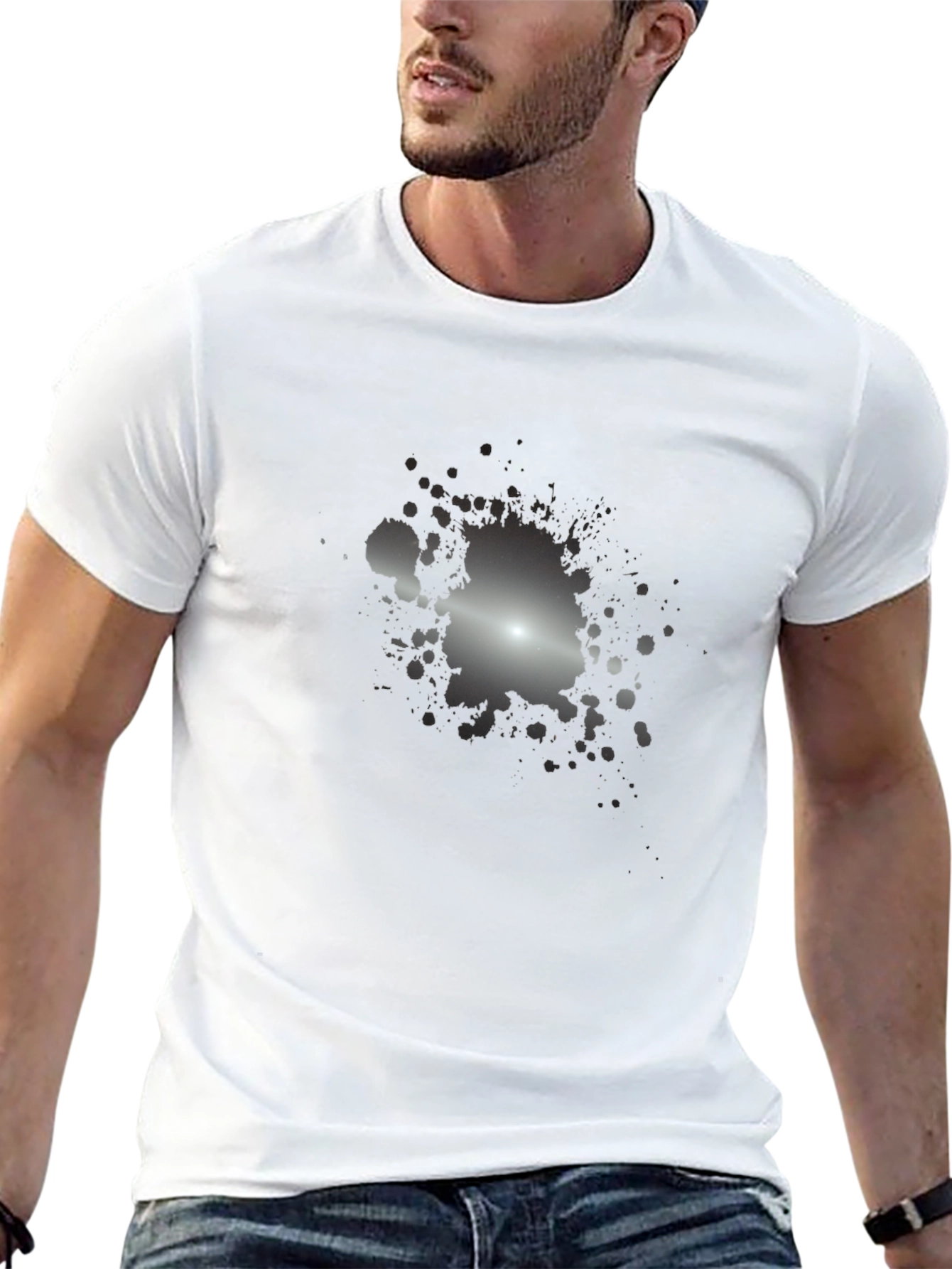 Black Men's Black T-Shirt with Abstract Splatter Design view 13
