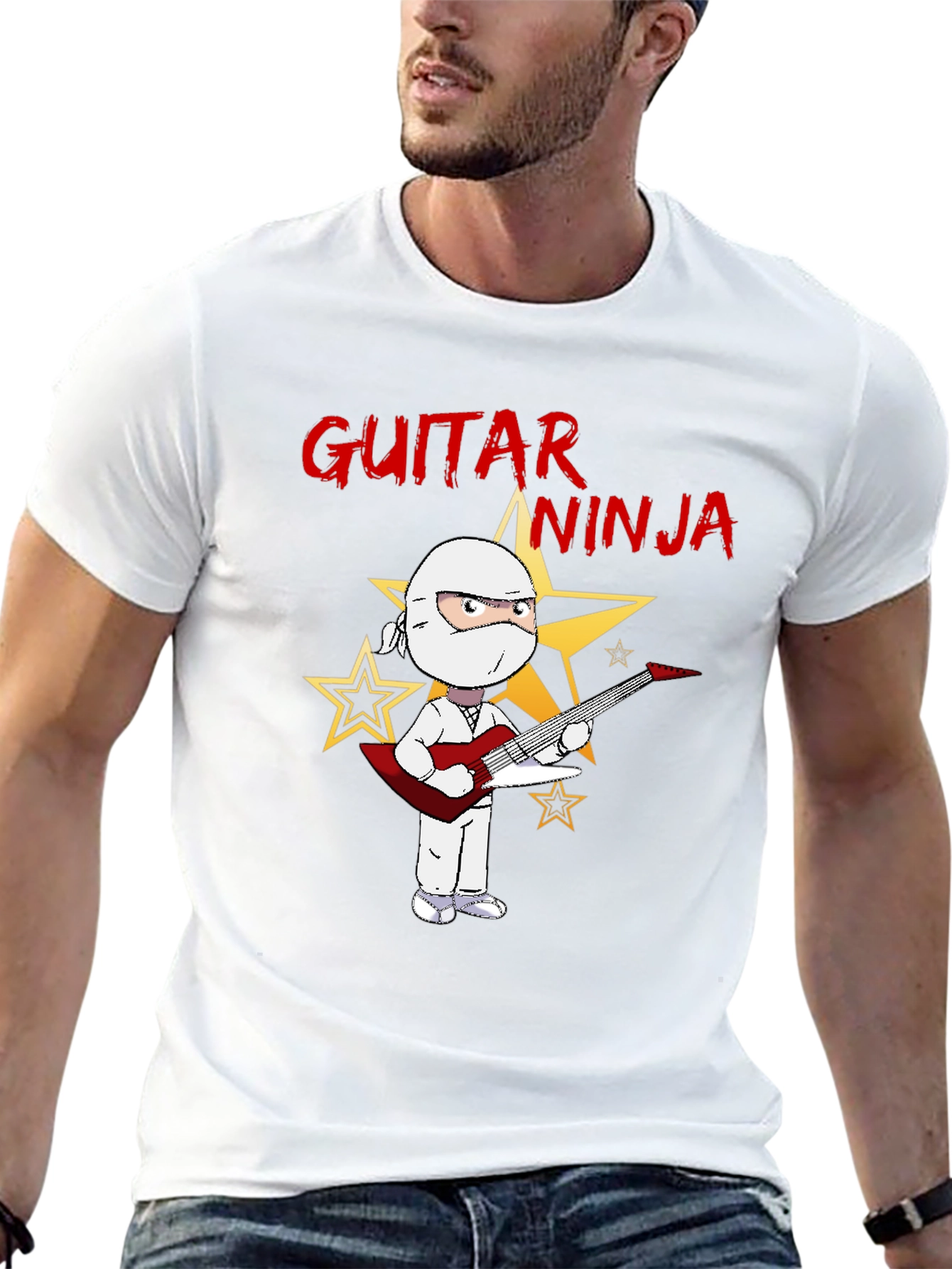 Black Guitar Ninja Graphic Tee view 13