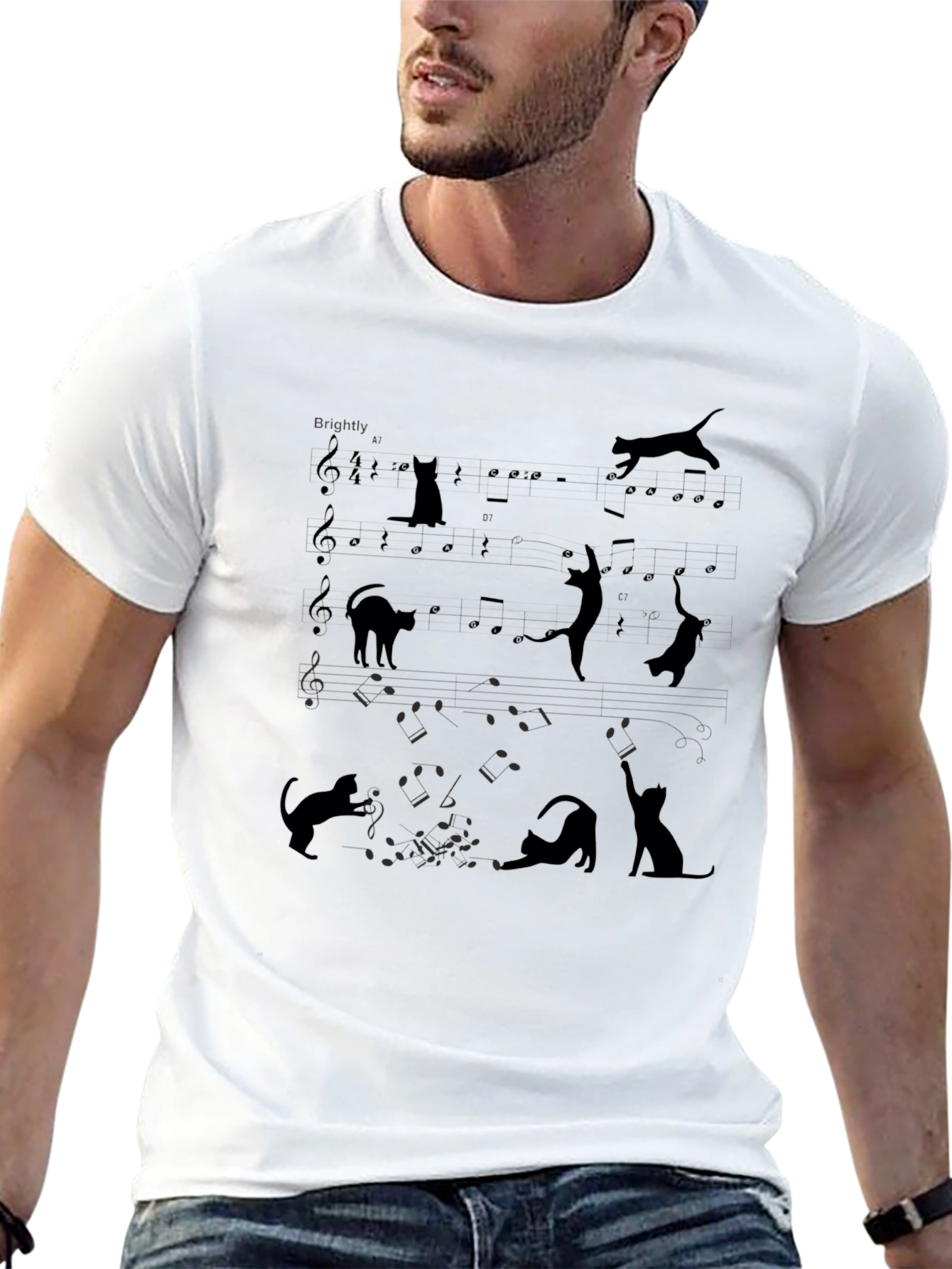 Black Cat Music Sheet Novelty Graphic Tee view 13