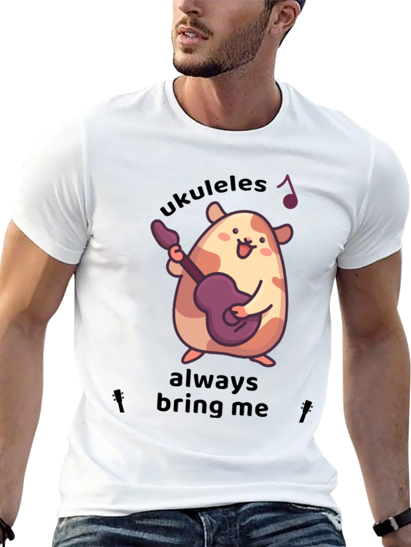 Black Cute Ukulele Hamster Graphic T-Shirt view 13