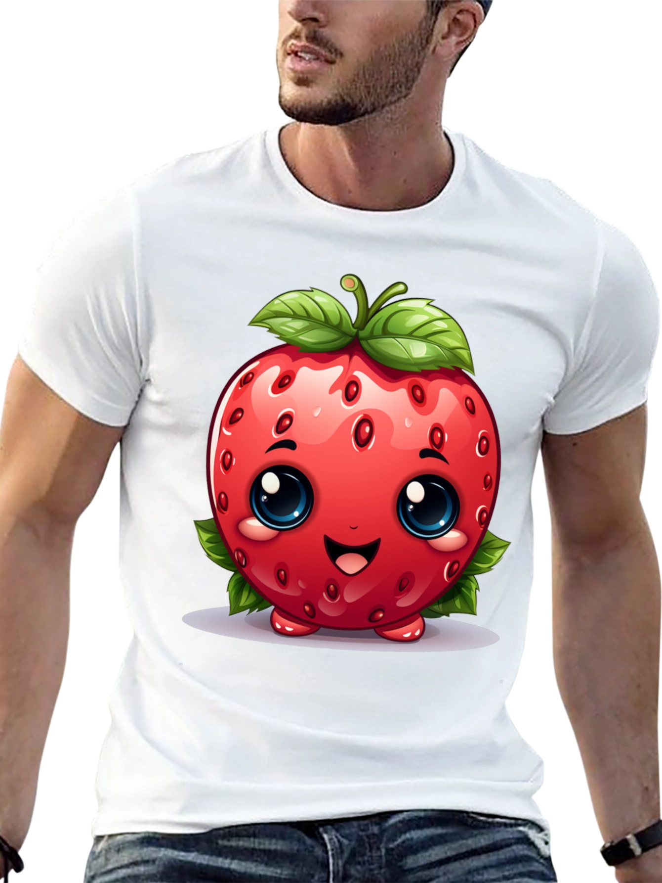Black Cute Strawberry Character Black T-shirt view 13