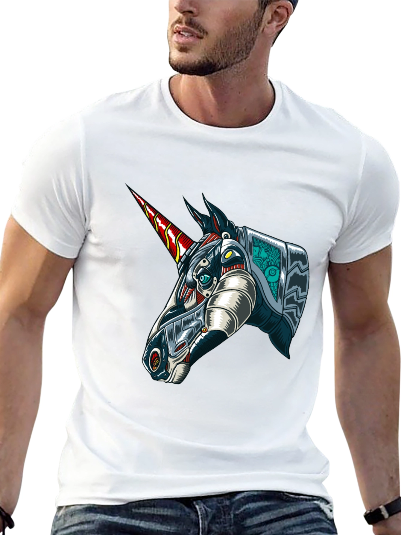 Black Robot Unicorn Graphic Tee - Black Cotton T-Shirt view 13