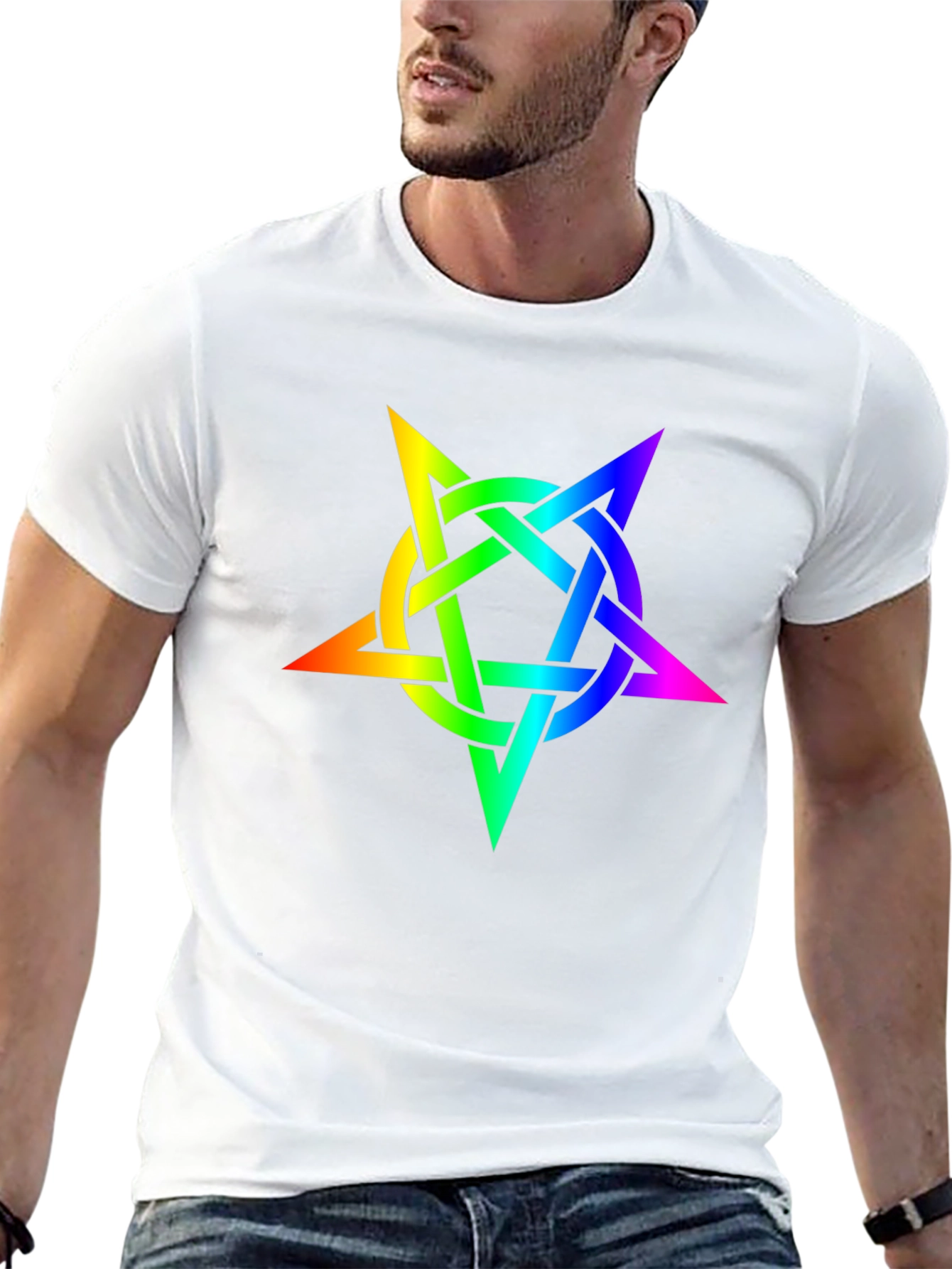 Black Rainbow Pentagram Black T-Shirt view 13
