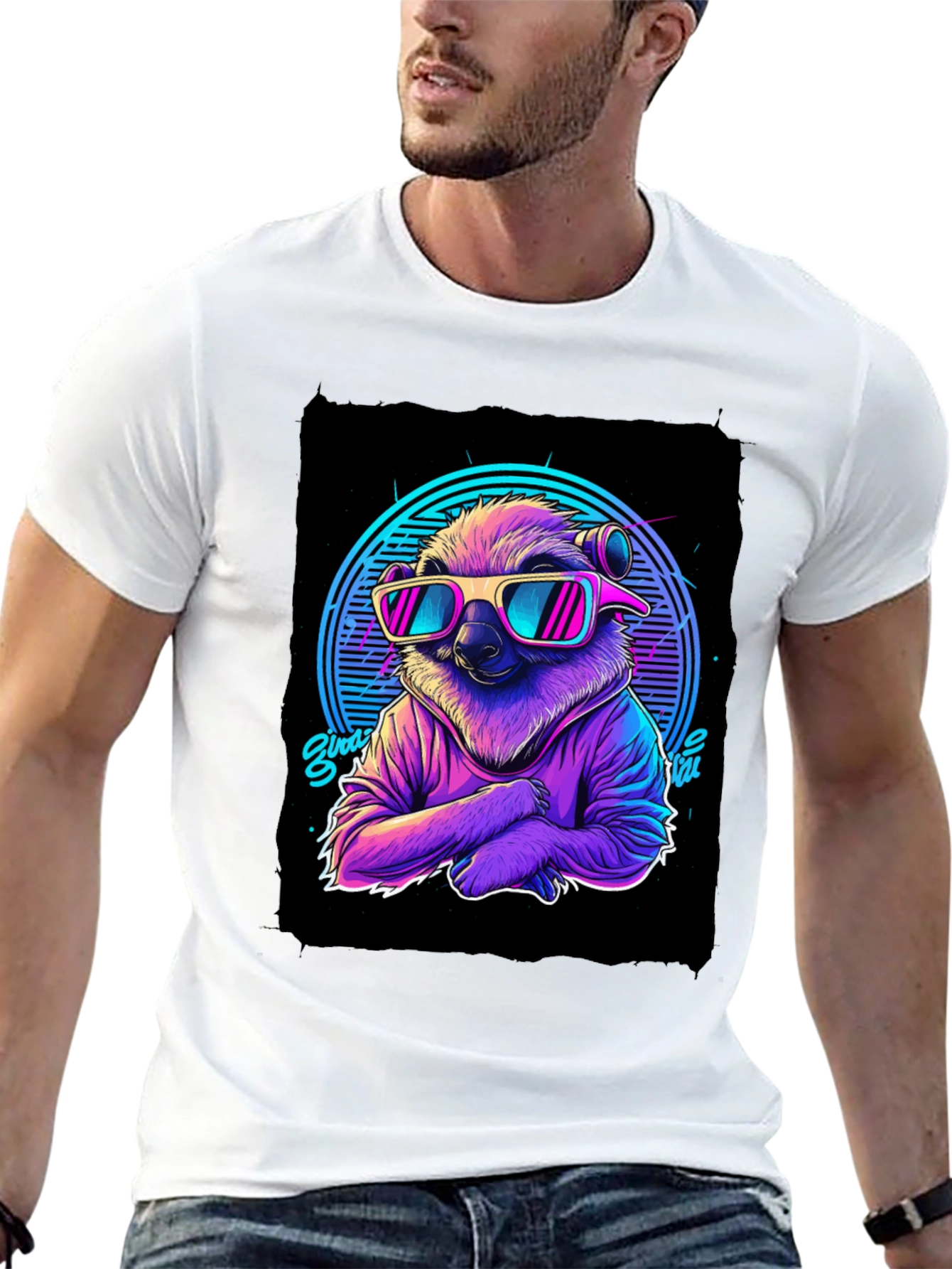 Black Retro Sloth T-Shirt - 80s Vibes view 13