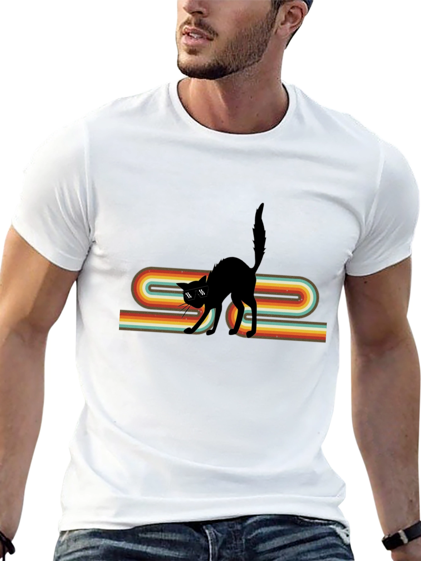 Black Retro Cool Cat Graphic Tee view 13