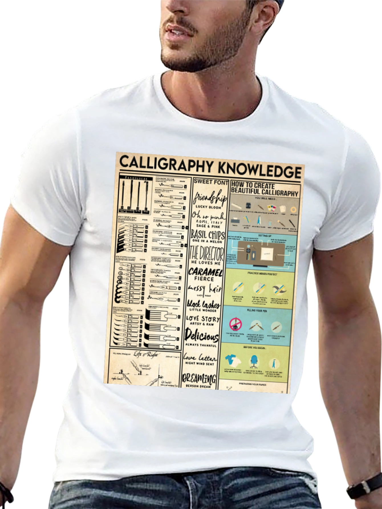 Black Calligraphy Knowledge Graphic T-Shirt view 13