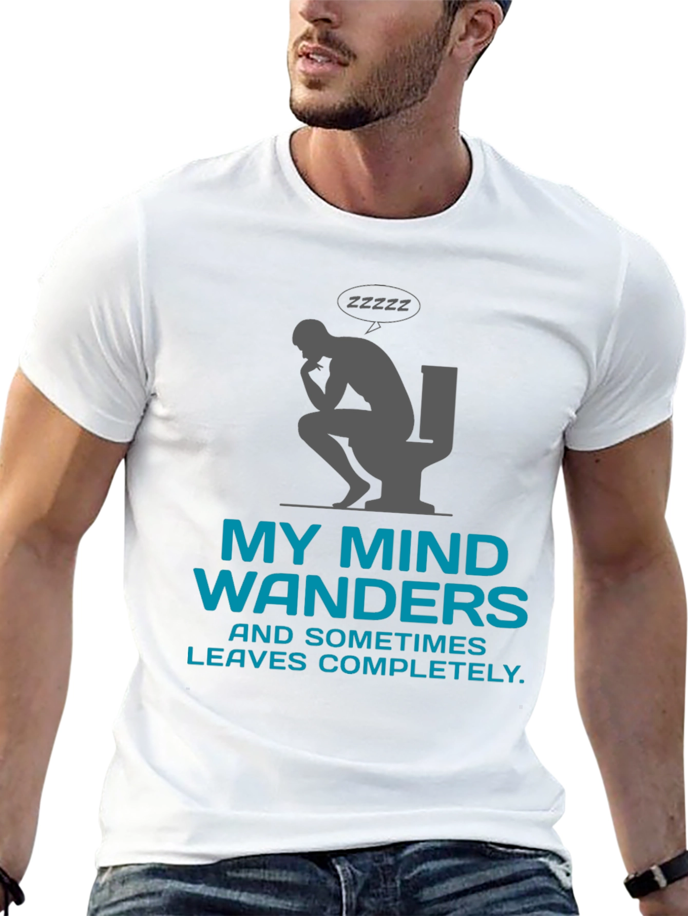 Black My Mind Wanders Funny Graphic Tee view 13