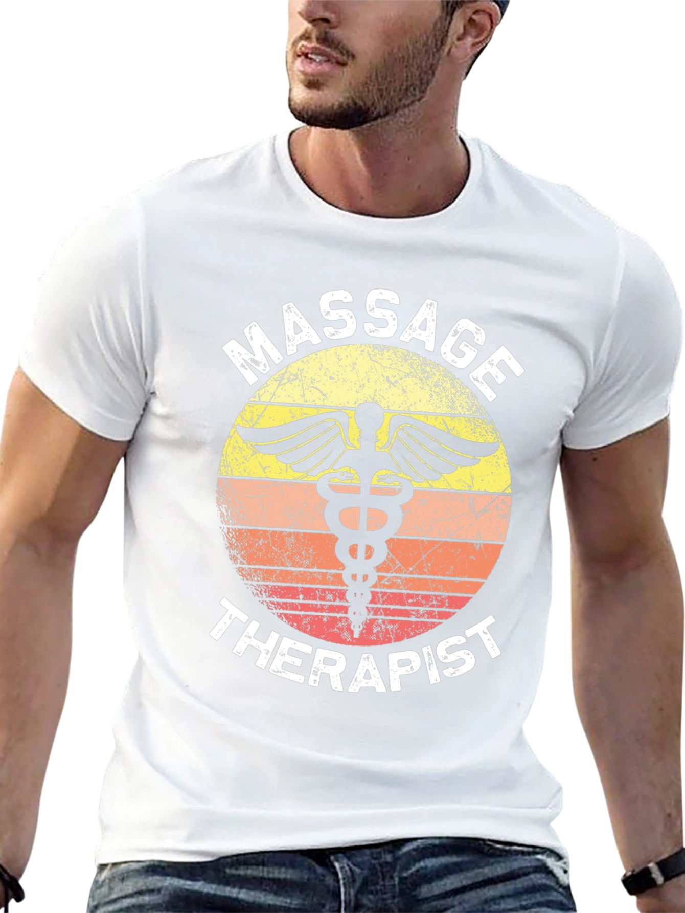 Black Massage Therapist T-Shirt Retro Caduceus Gift view 13