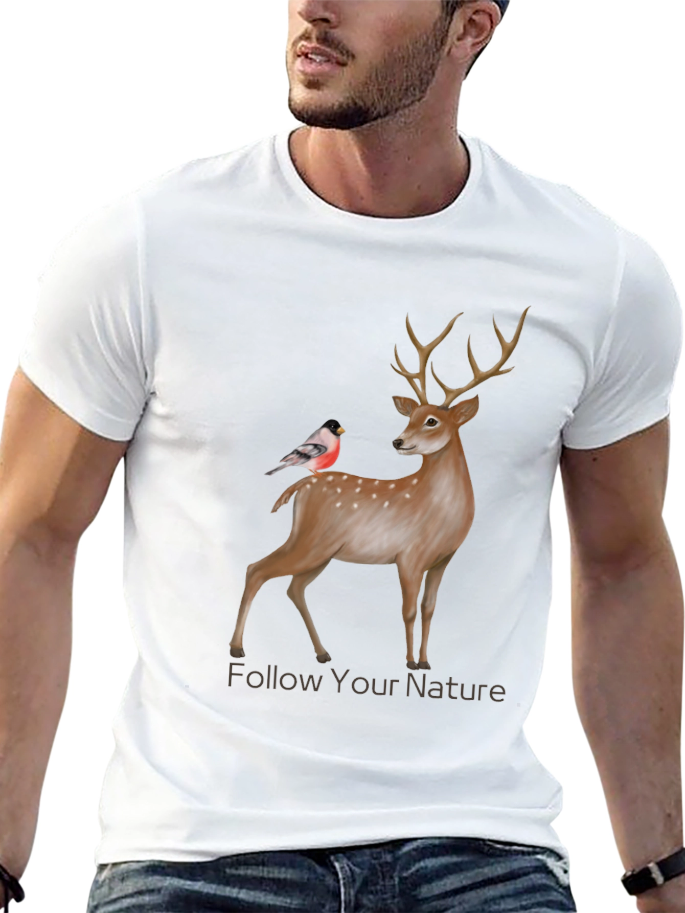 Black Nature Deer & Bird Graphic Tee view 13