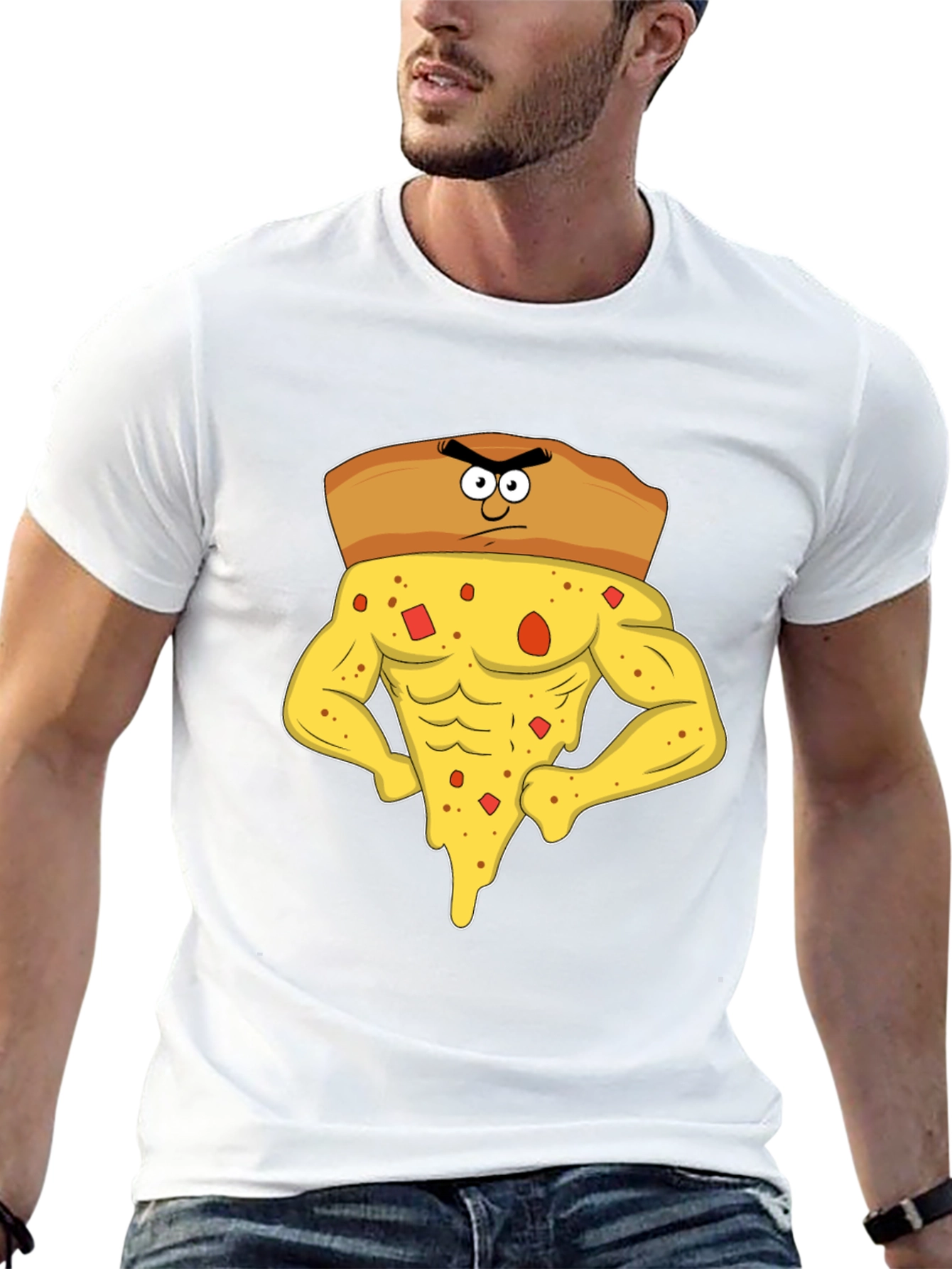 Black Muscle Slice T-Shirt - Funny Cartoon Graphic Tee view 13
