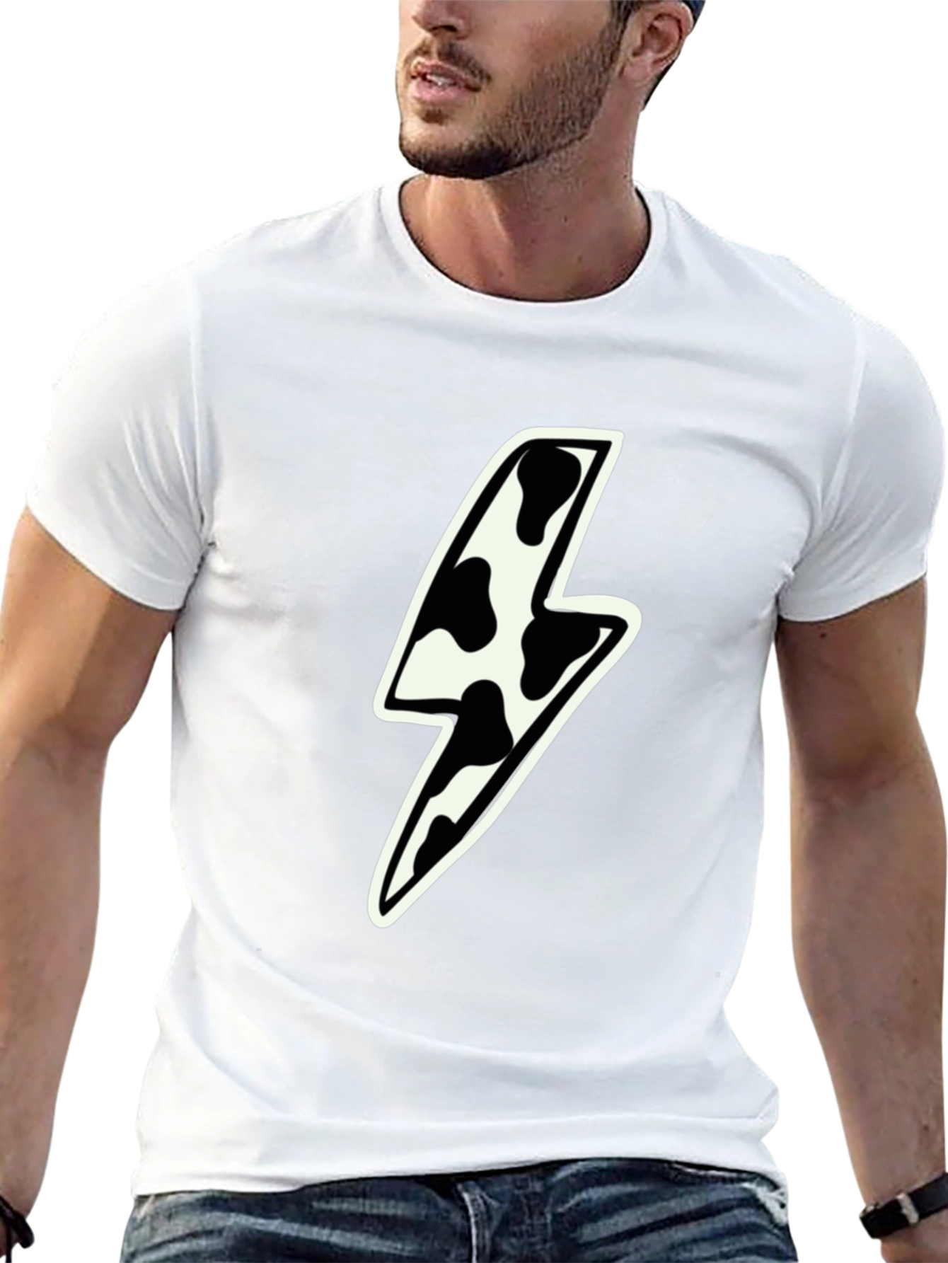 Black Cow Print Lightning Bolt Graphic Tee - Black view 13