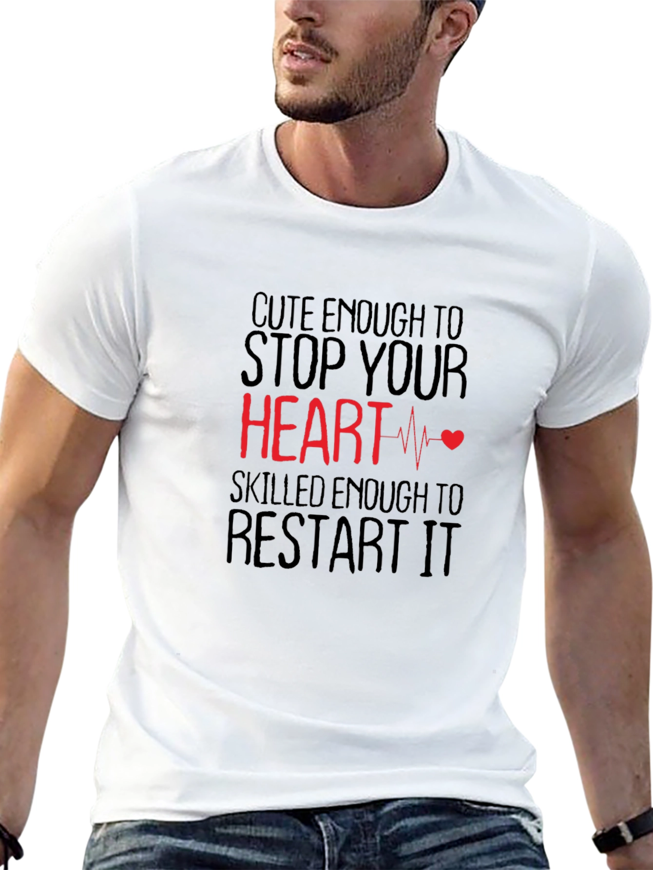 Black Cute Enough Heart Restart T-Shirt - Novelty Graphic Tee view 13