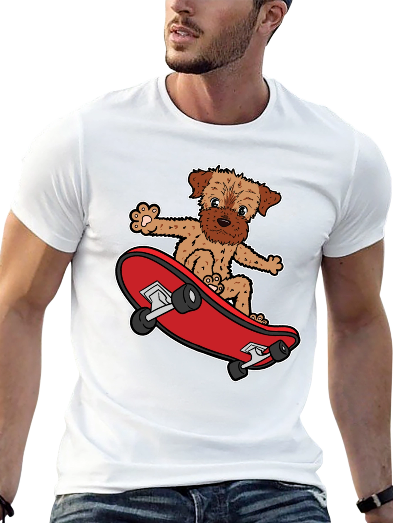 Black Dog Riding Skateboard Black Graphic T-Shirt view 13