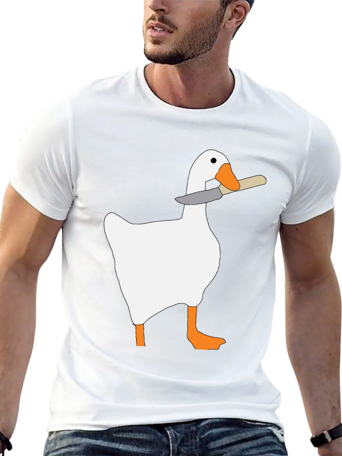 Black Goose With Knife T-Shirt - Funny Graphic Tee view 13
