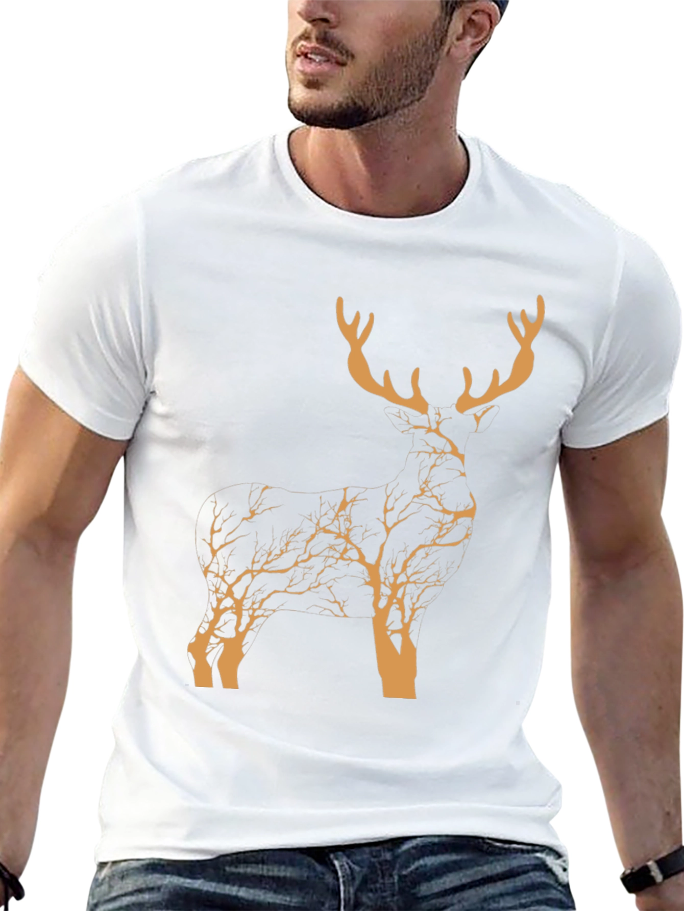Black Stylish Deer Silhouette Graphic T-Shirt - Nature Inspired Design view 13