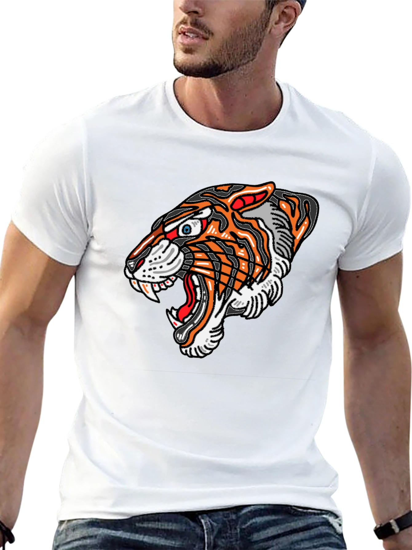 Black Tiger Graphic Print Men's Black T-Shirt view 13