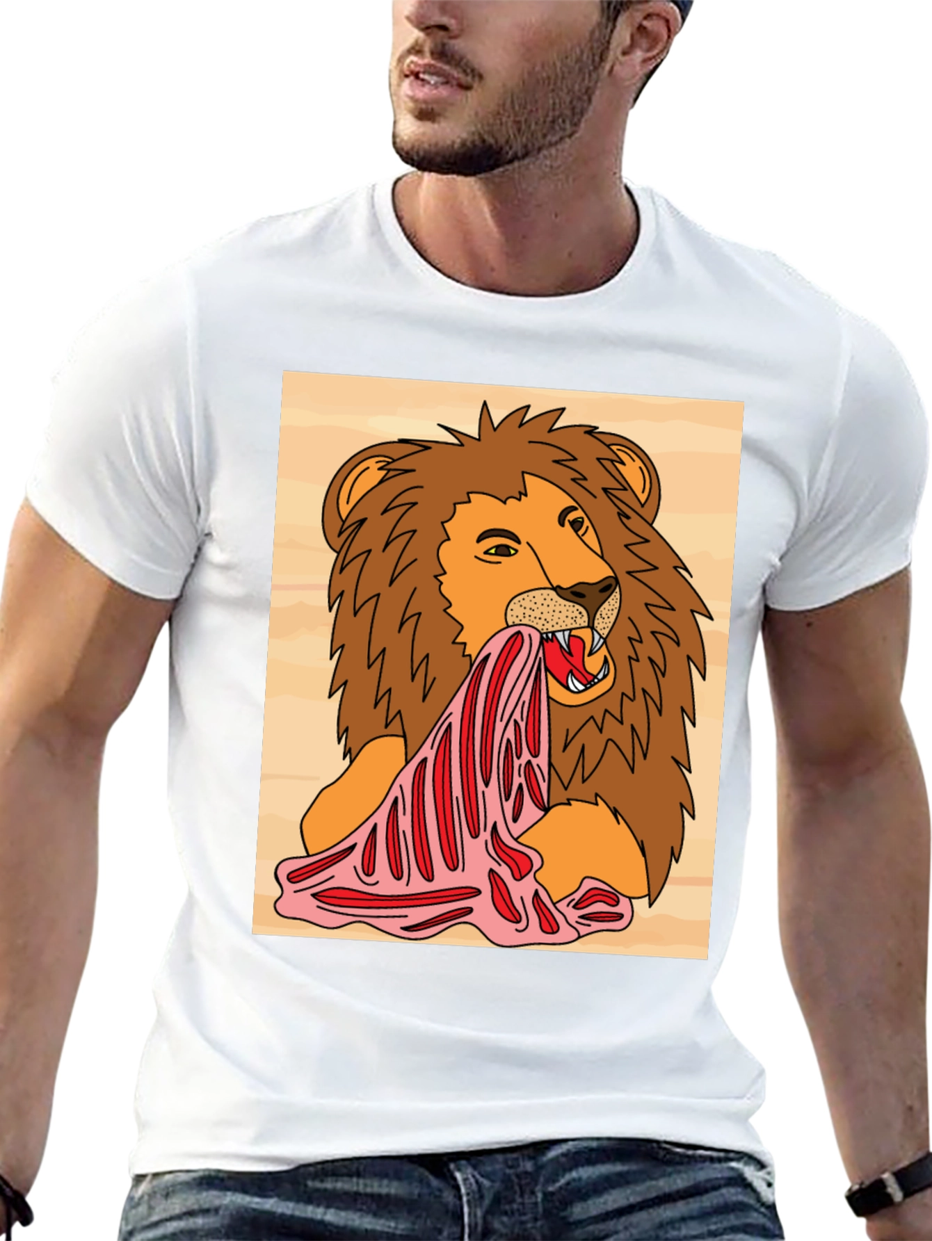 Black Lion Eating Meat Graphic Tee - Black view 13