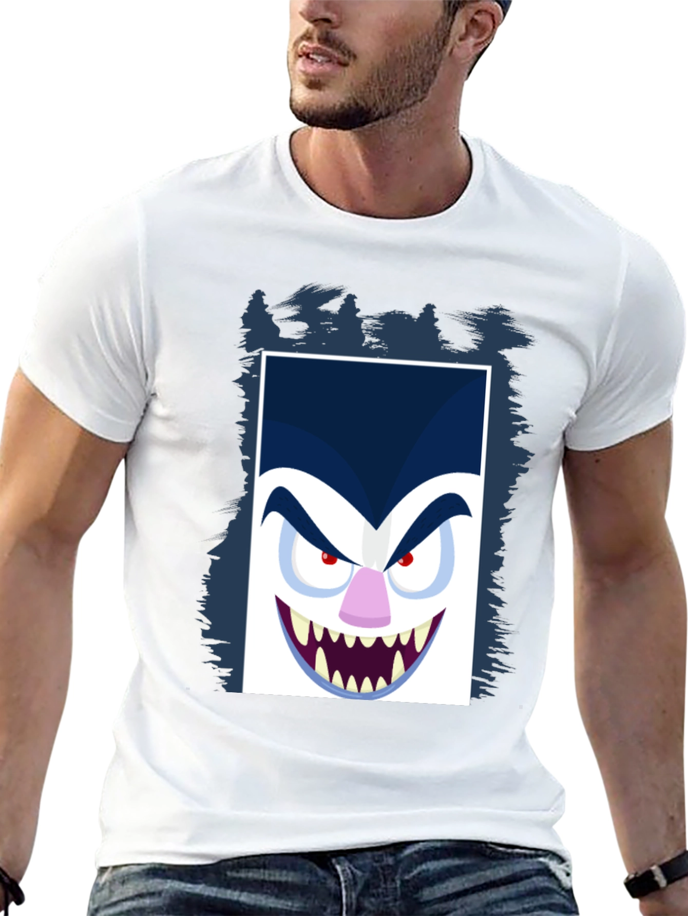 Black Cartoon Vampire Face Graphic Black Tee view 13