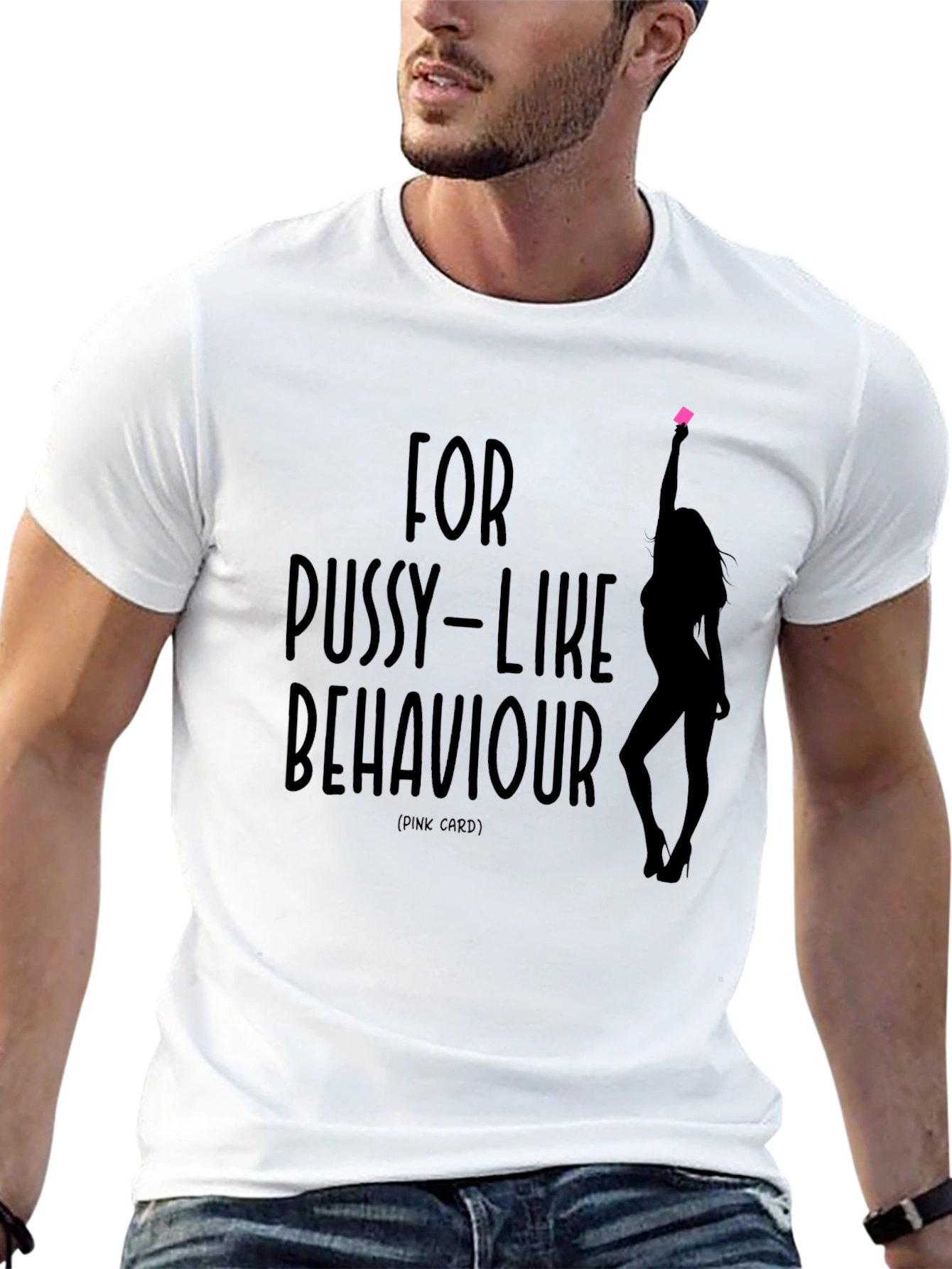 Black Funny Pink Card Graphic T-Shirt - Men's Black Tee view 13