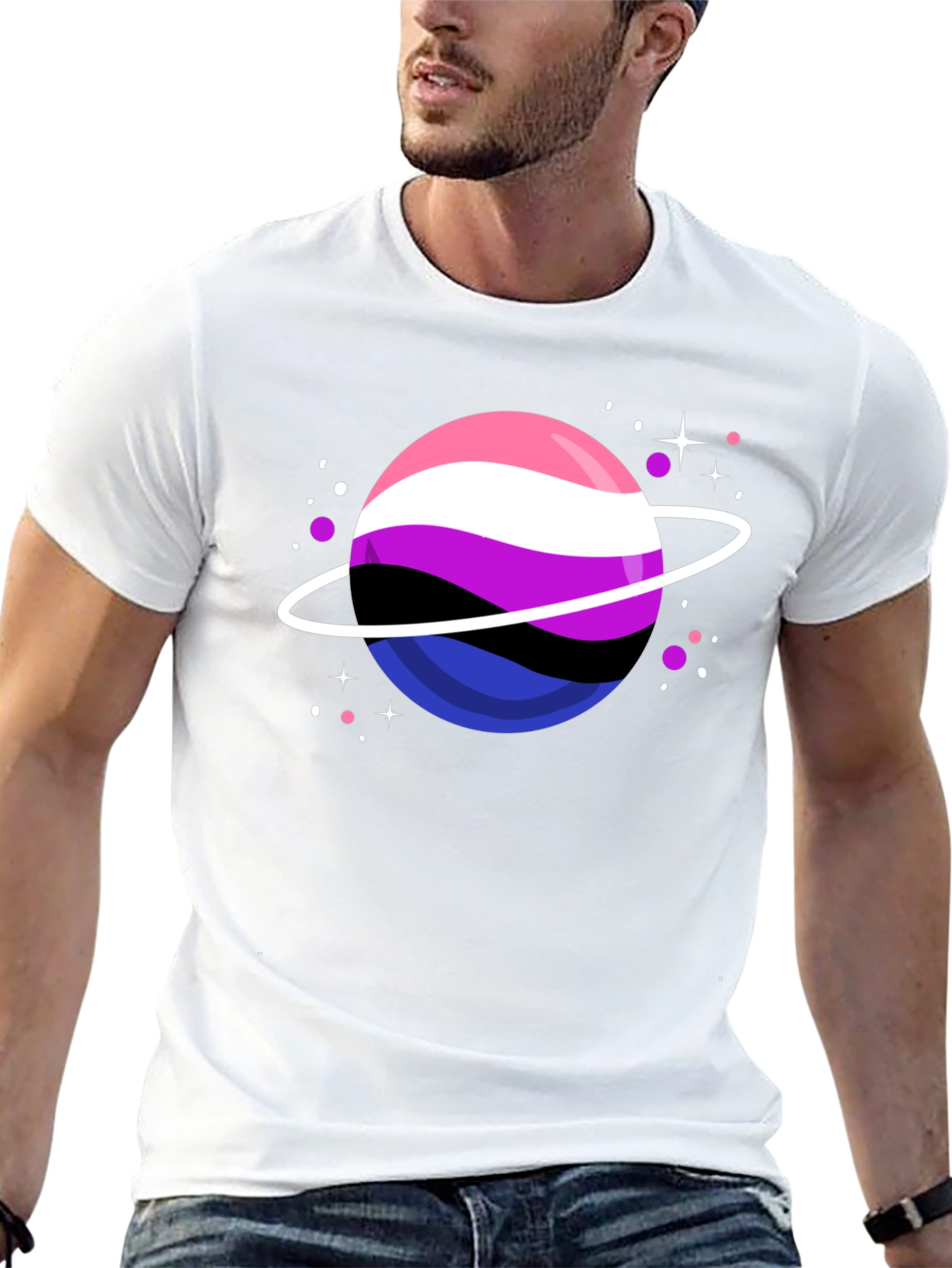 Black Genderqueer Pride Planet T-Shirt view 13