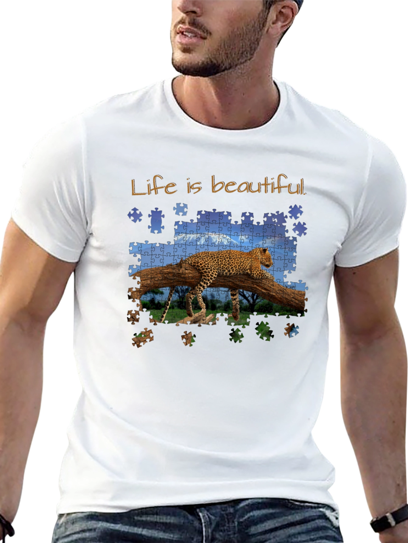 Black Life is Beautiful Leopard Puzzle Graphic T-Shirt view 13