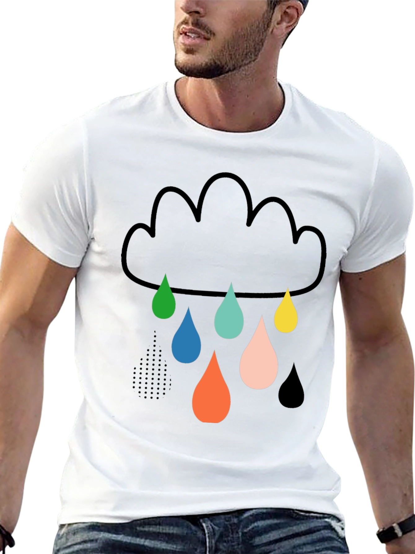 Black Fun Cloud Raindrop Graphic Tee - Soft Cotton T-Shirt view 13