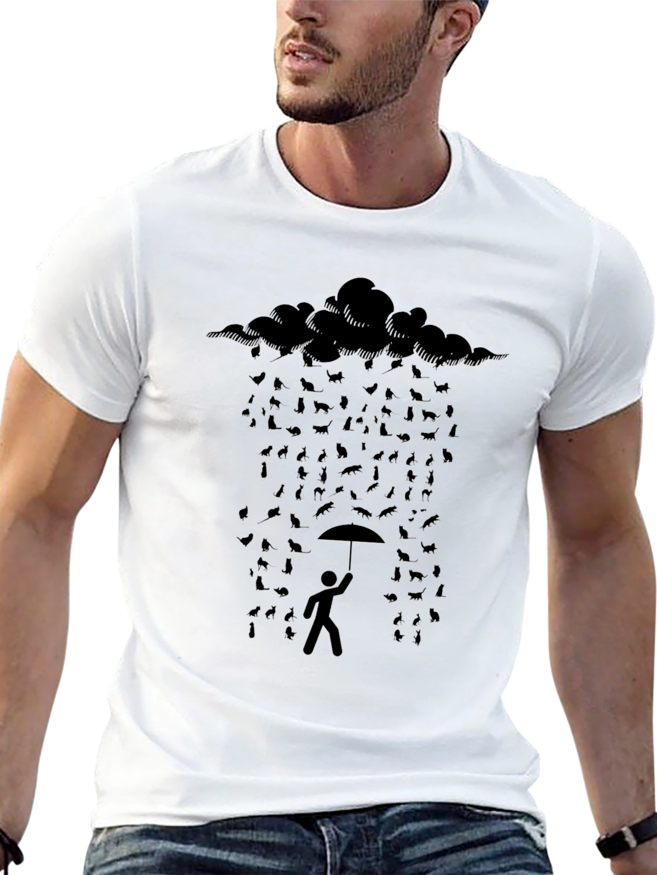 Black Cat Rain T-Shirt - Stylish Graphic Tee view 13