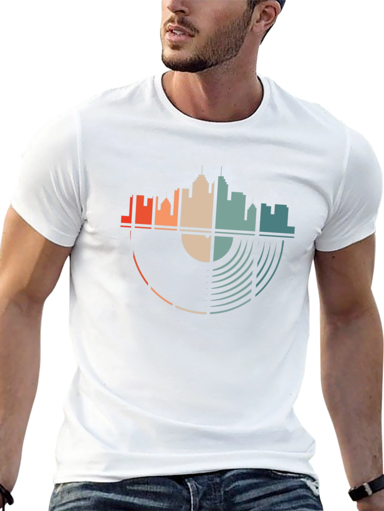 Black Retro Skyline Vinyl Record Graphic T-Shirt view 13