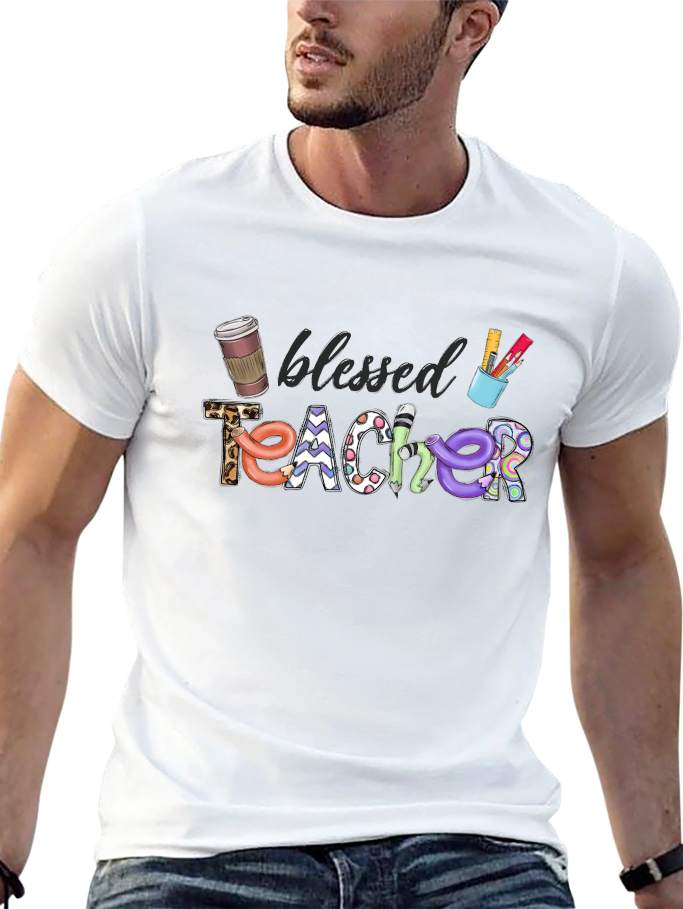 Black Blessed Teacher Graphic T-Shirt view 13