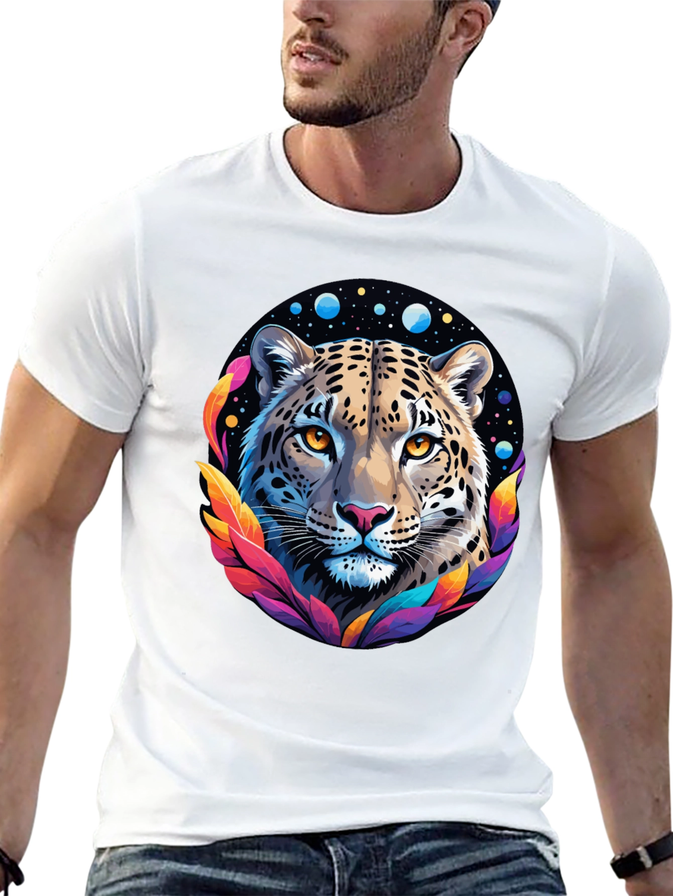 Black Leopard Galaxy Graphic Print Tee - Stylish Black T-Shirt view 13
