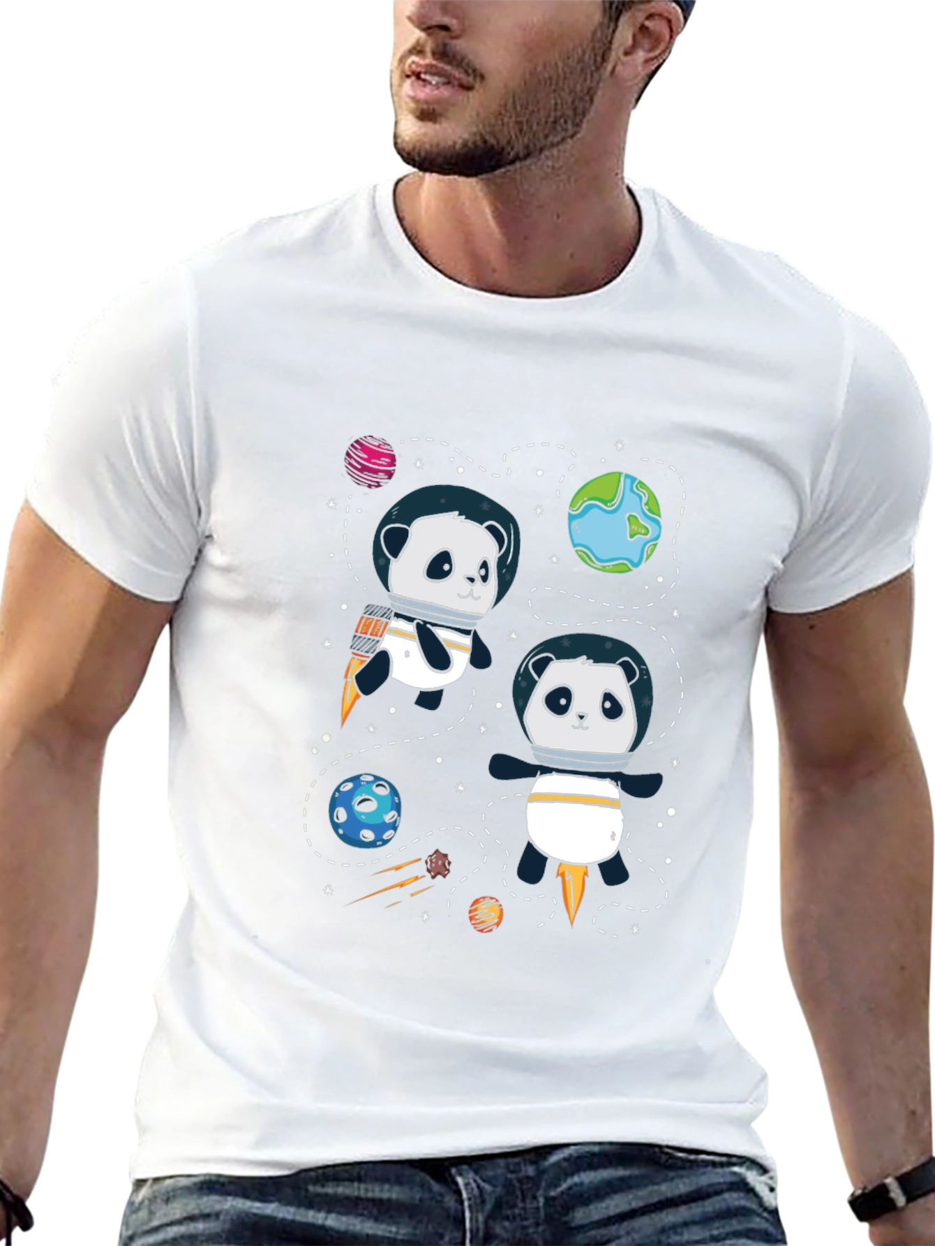 Black Space Panda T-Shirt - Cute Cartoon Graphic Tee view 13