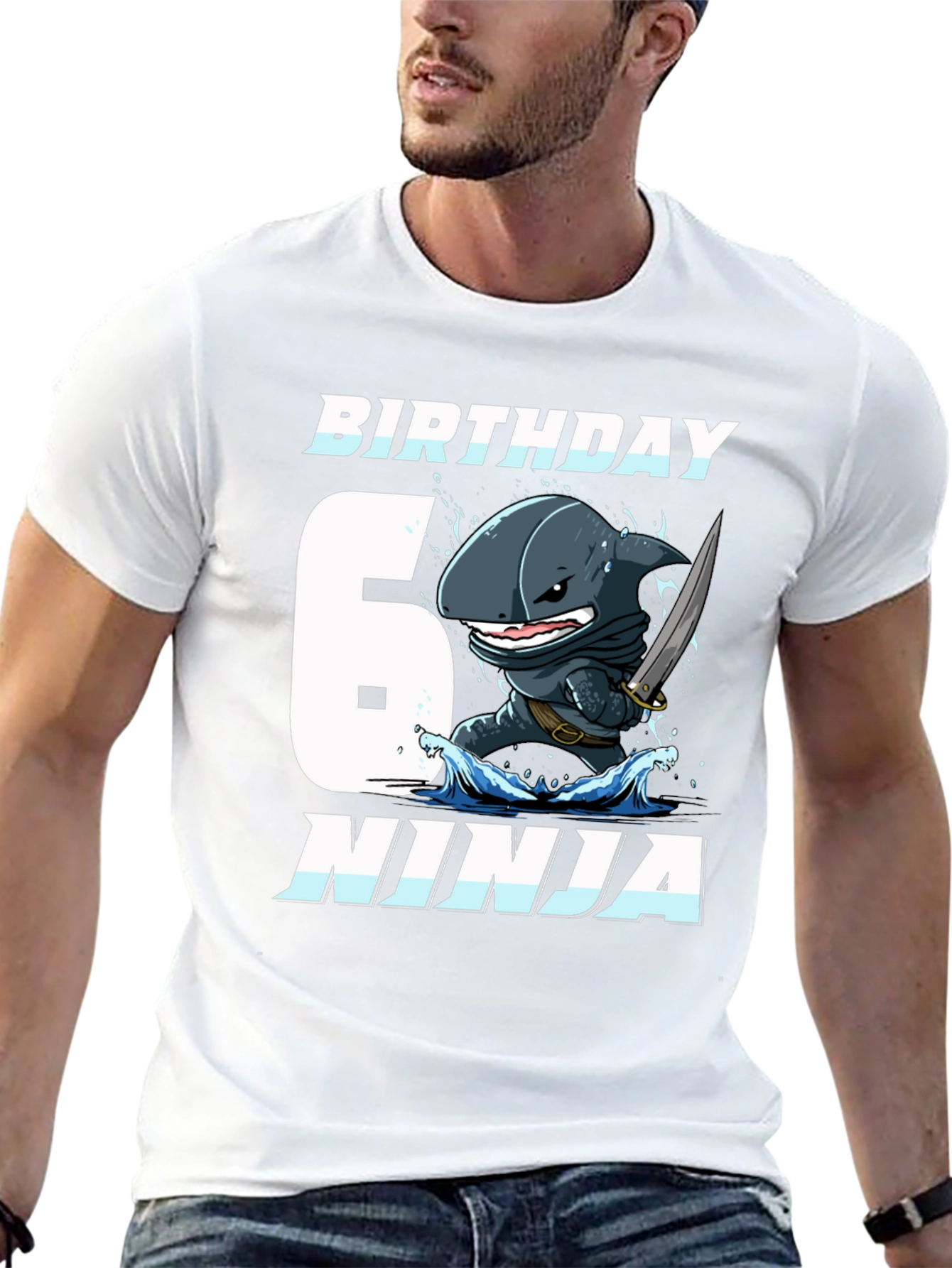 Black Birthday Shark Ninja Black T-Shirt view 13