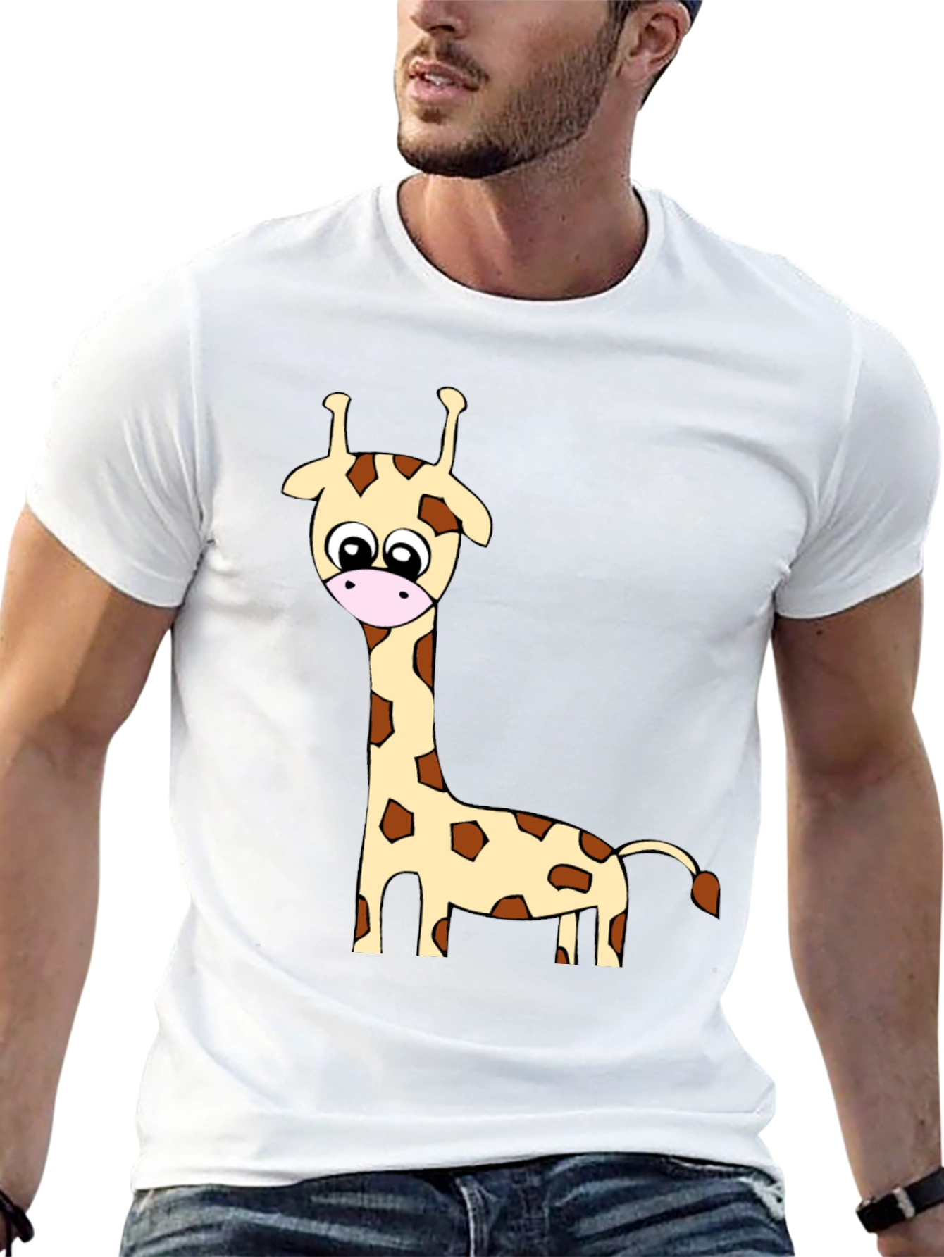 Black Cartoon Giraffe Print Crew Neck T-Shirt view 13