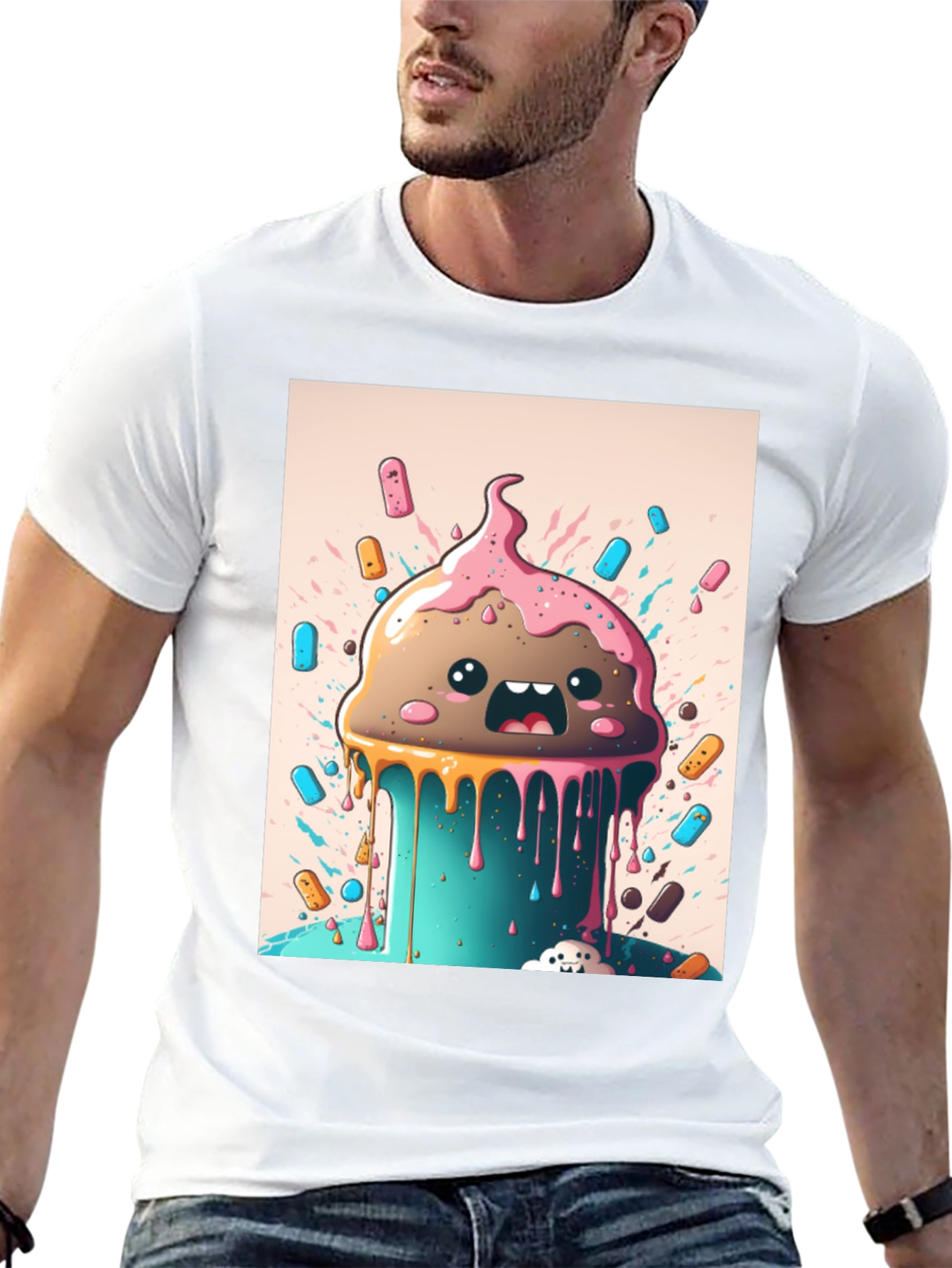 Black Kawaii Melting Ice Cream Graphic Tee view 13