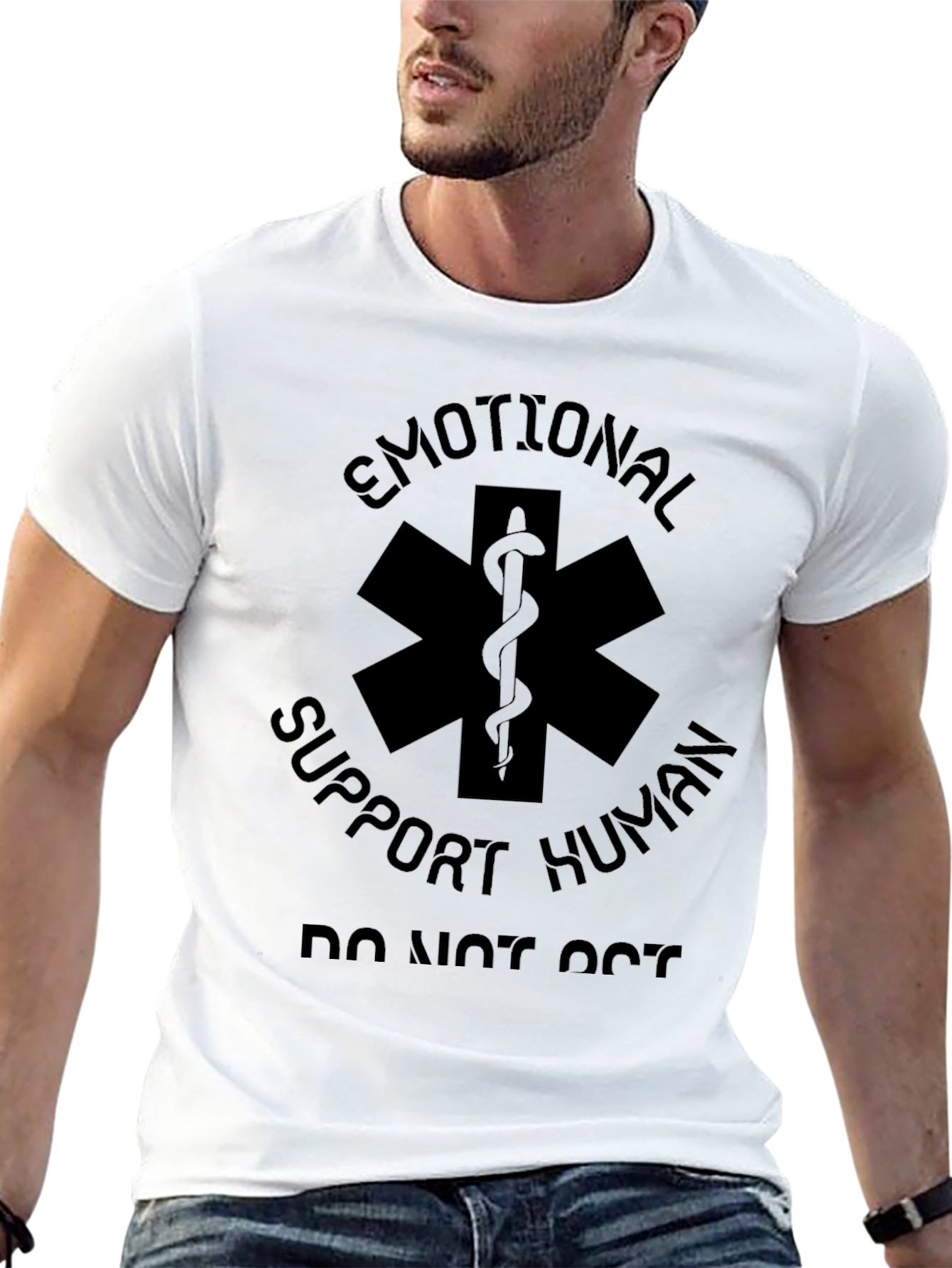 Black Emotional Support Human Star of Life Black T-Shirt view 13