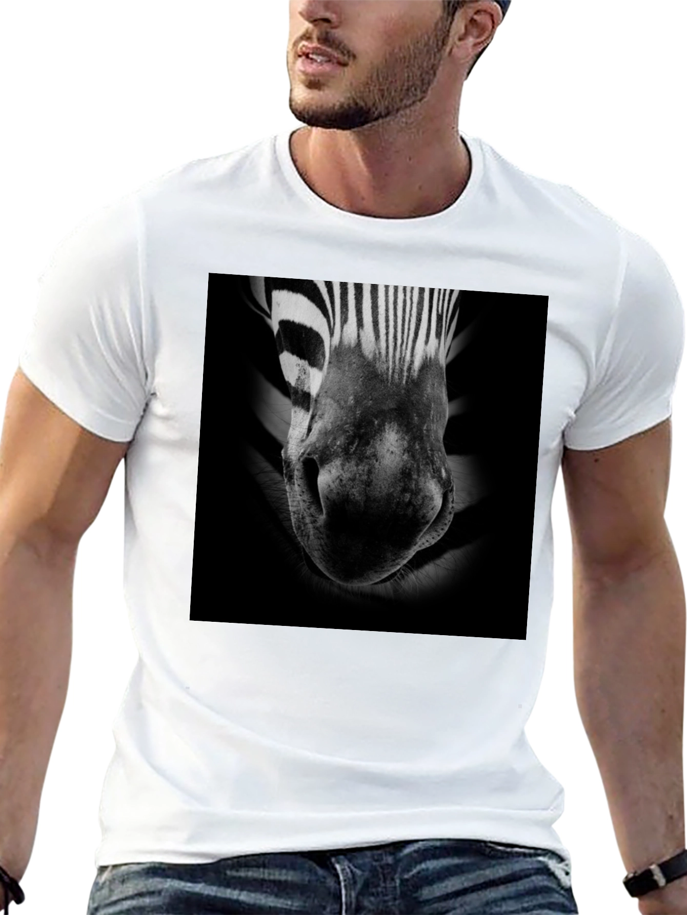 Black Zebra Nose Graphic T-Shirt - Black Cotton Tee view 13