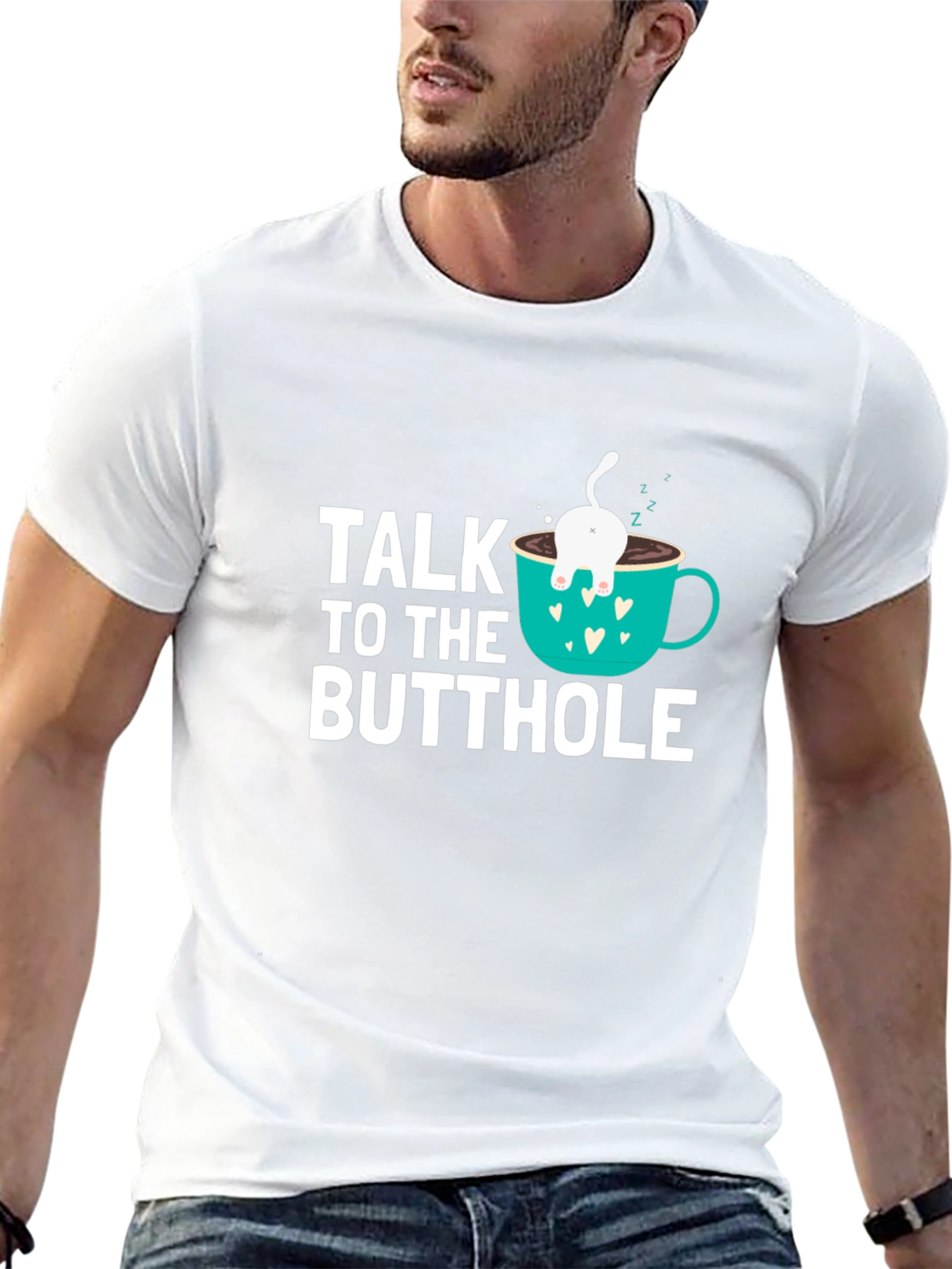 Black Talk to the Butthole Funny Cat Coffee T-Shirt view 13
