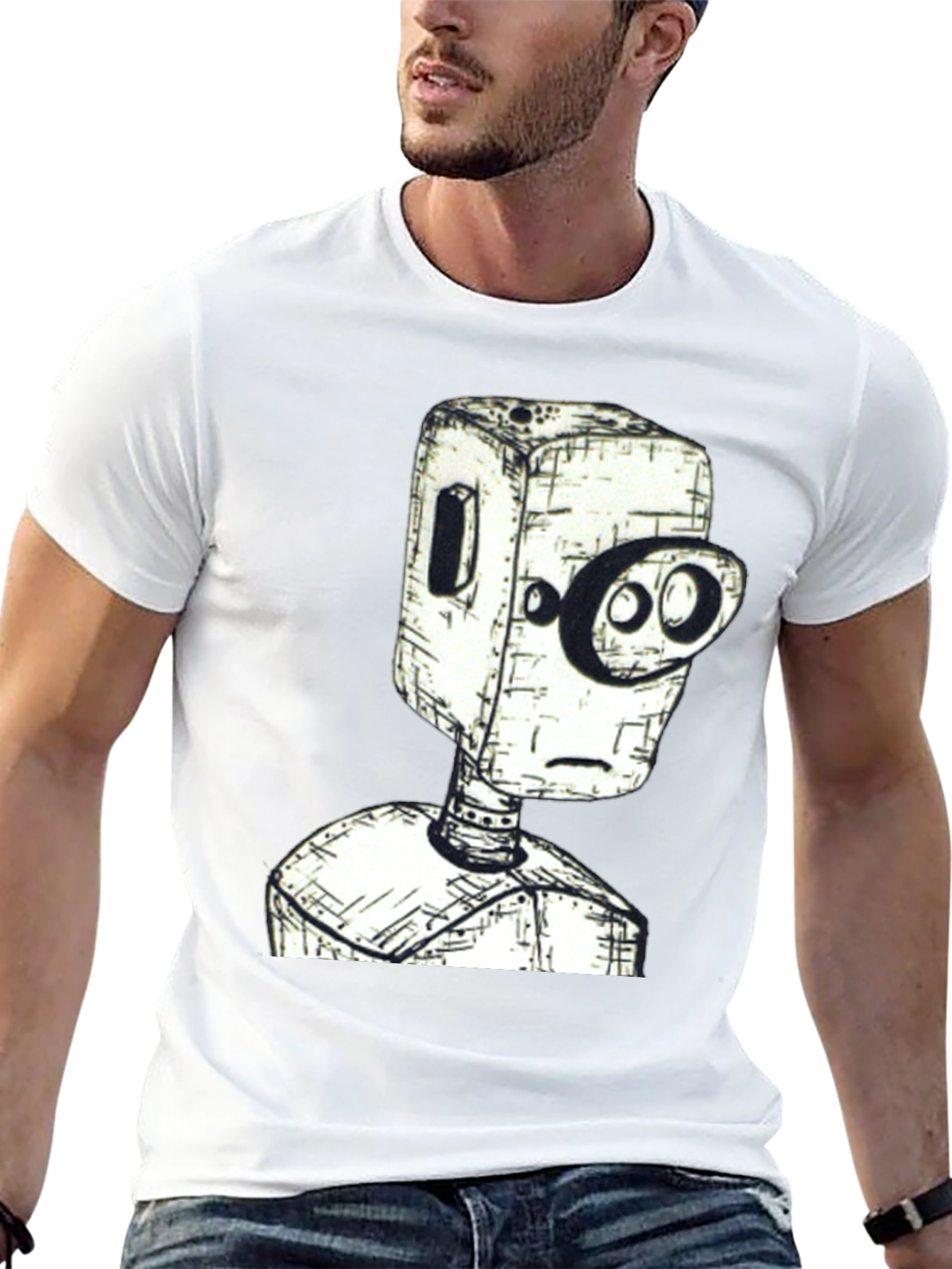 Black Robot Head Graphic Tee - Unique Design, Black Shirt view 13