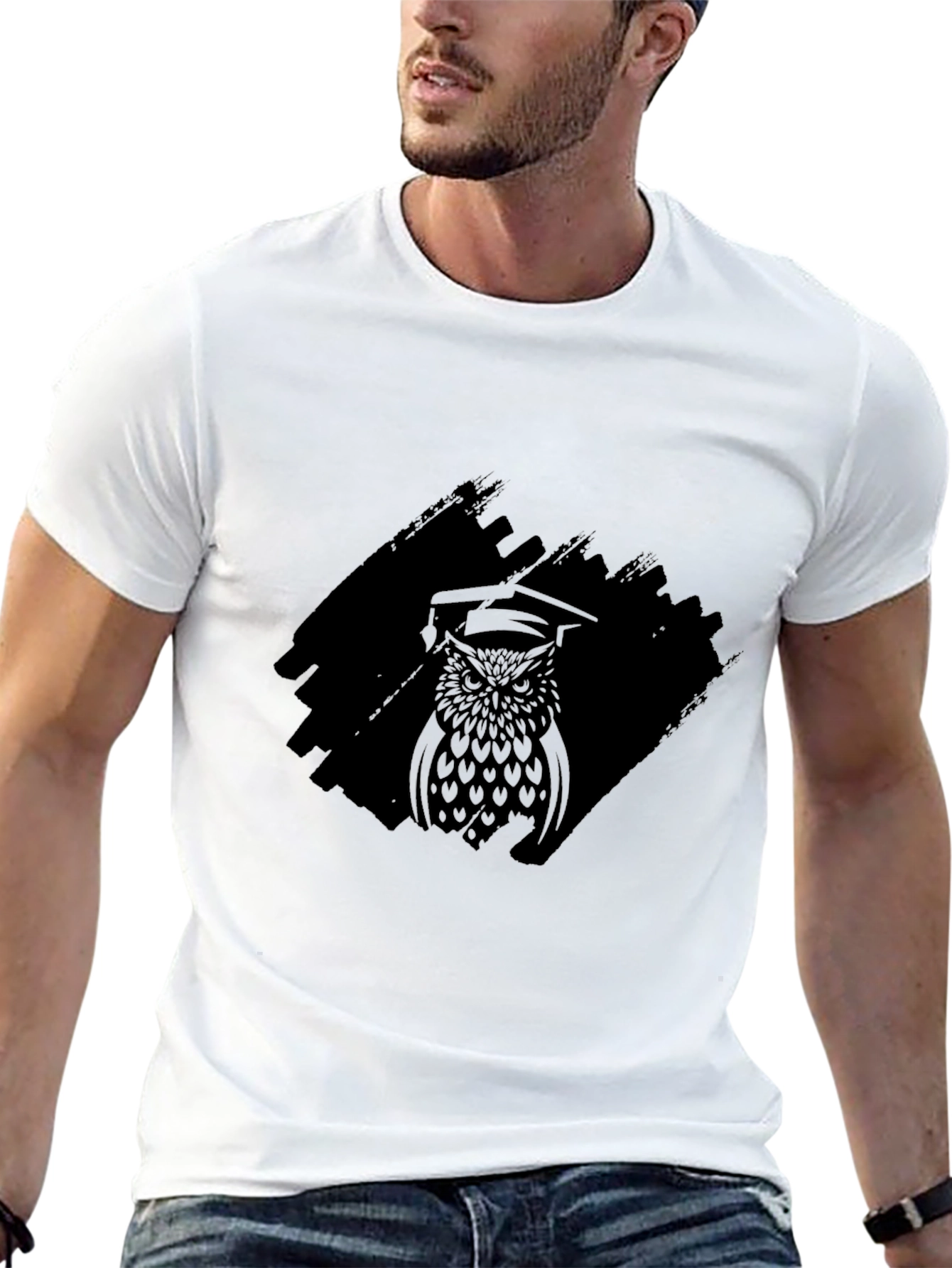 Black Men's Black Owl Graphic Print T-Shirt view 13
