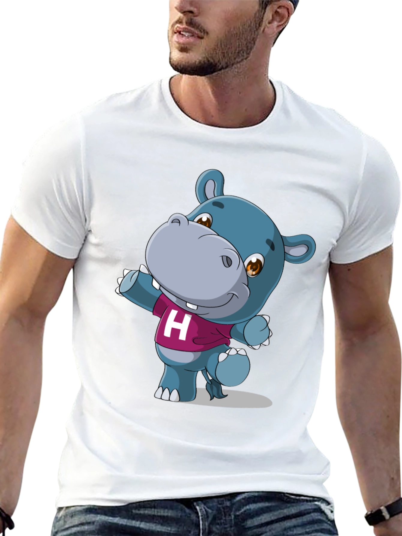 Black Cute Hippo Graphic Tee - Black Unisex Shirt view 13