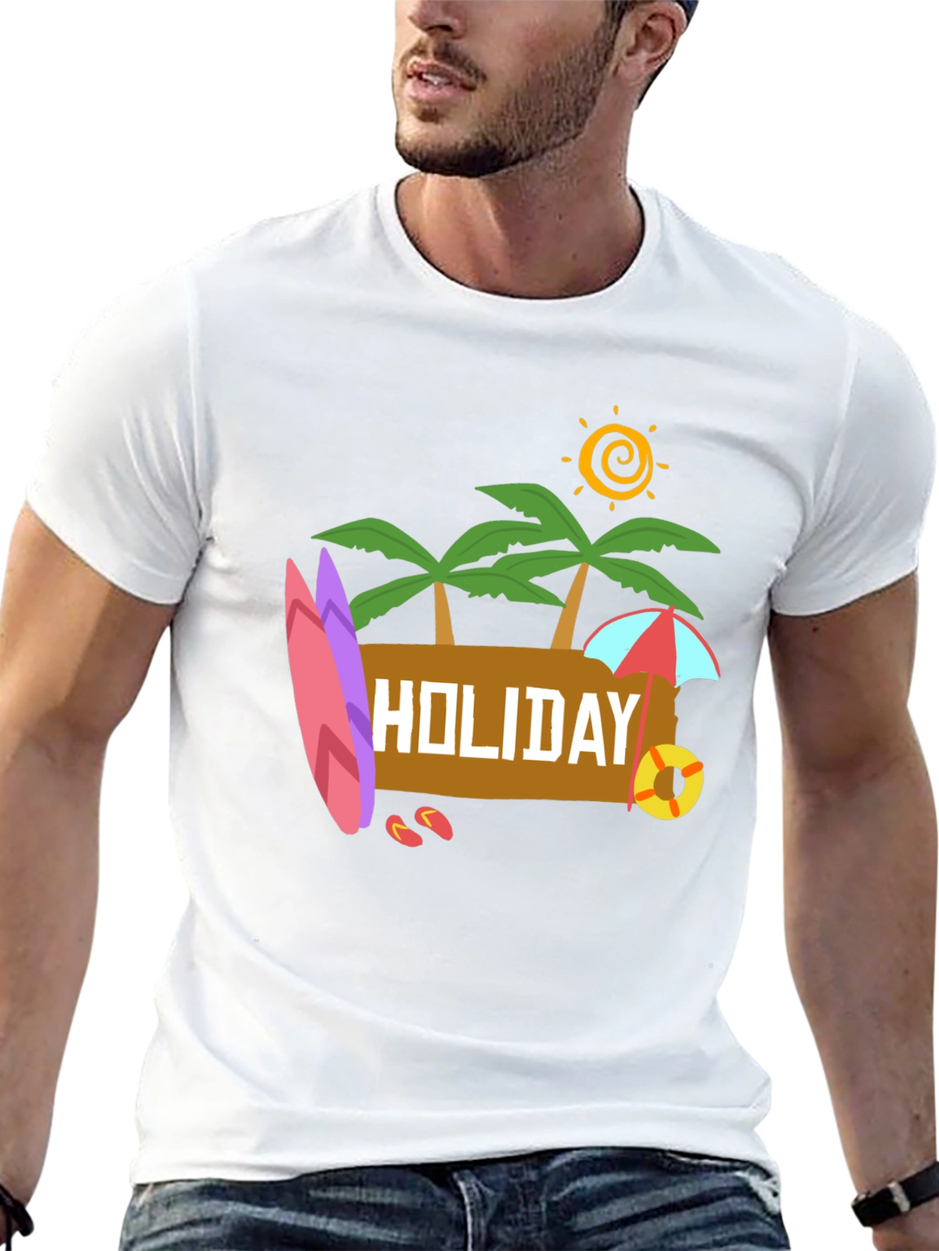 Black Holiday Beach T-Shirt - Black Cotton Tee view 13
