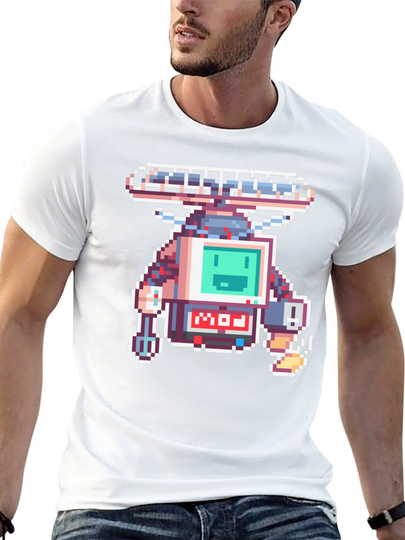 Black Retro Pixel Robot Graphic T-Shirt view 13