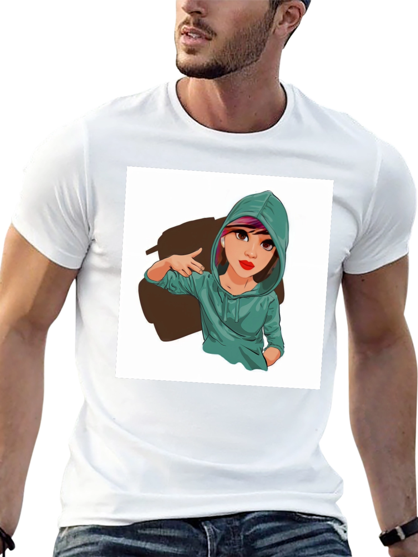 Black Cartoon Girl Graphic Print Tee - Trendy Casual Style view 13