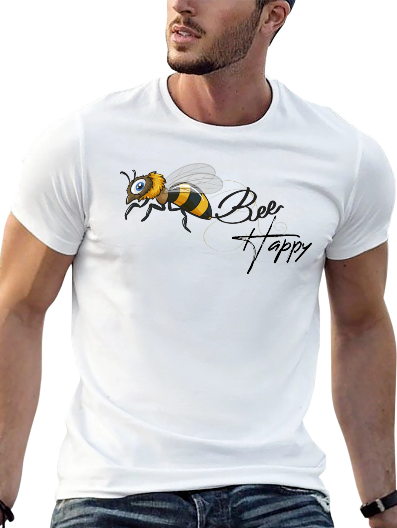 Black Bee Happy T-Shirt - Black Graphic Tee view 13